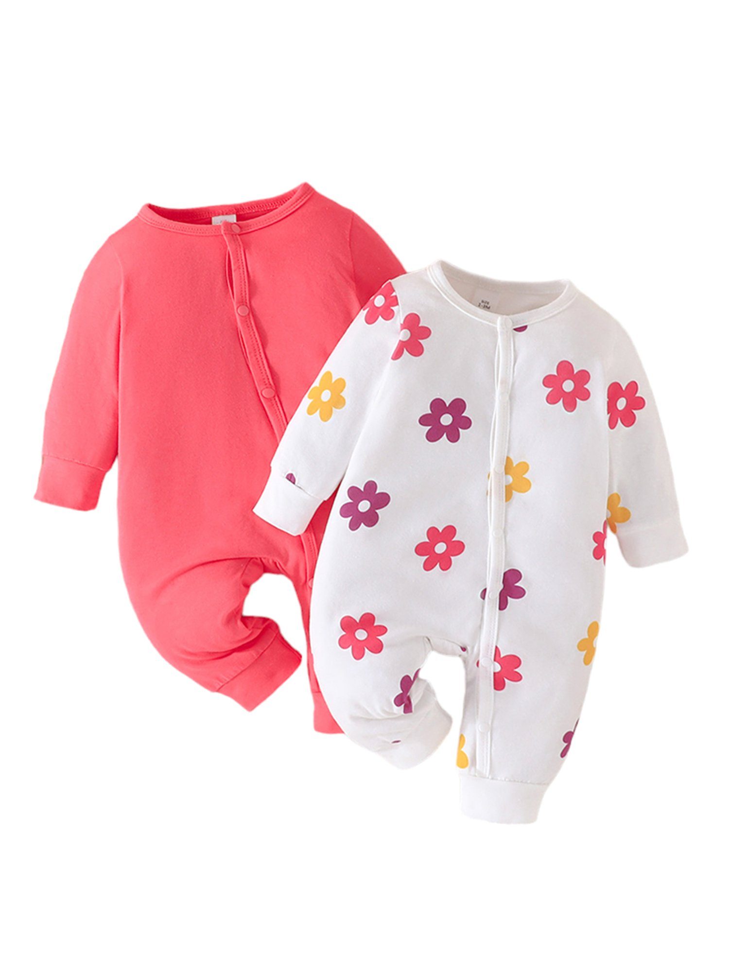 LAPA Erstausstattungspaket Langarm Strampler für Neugeborene, einfarbig Blumendruck Casual Anzug (2-tlg) Frühlings- und Sommeranzüge, Pyjamas und Heimanzüge für Baby Mädchen