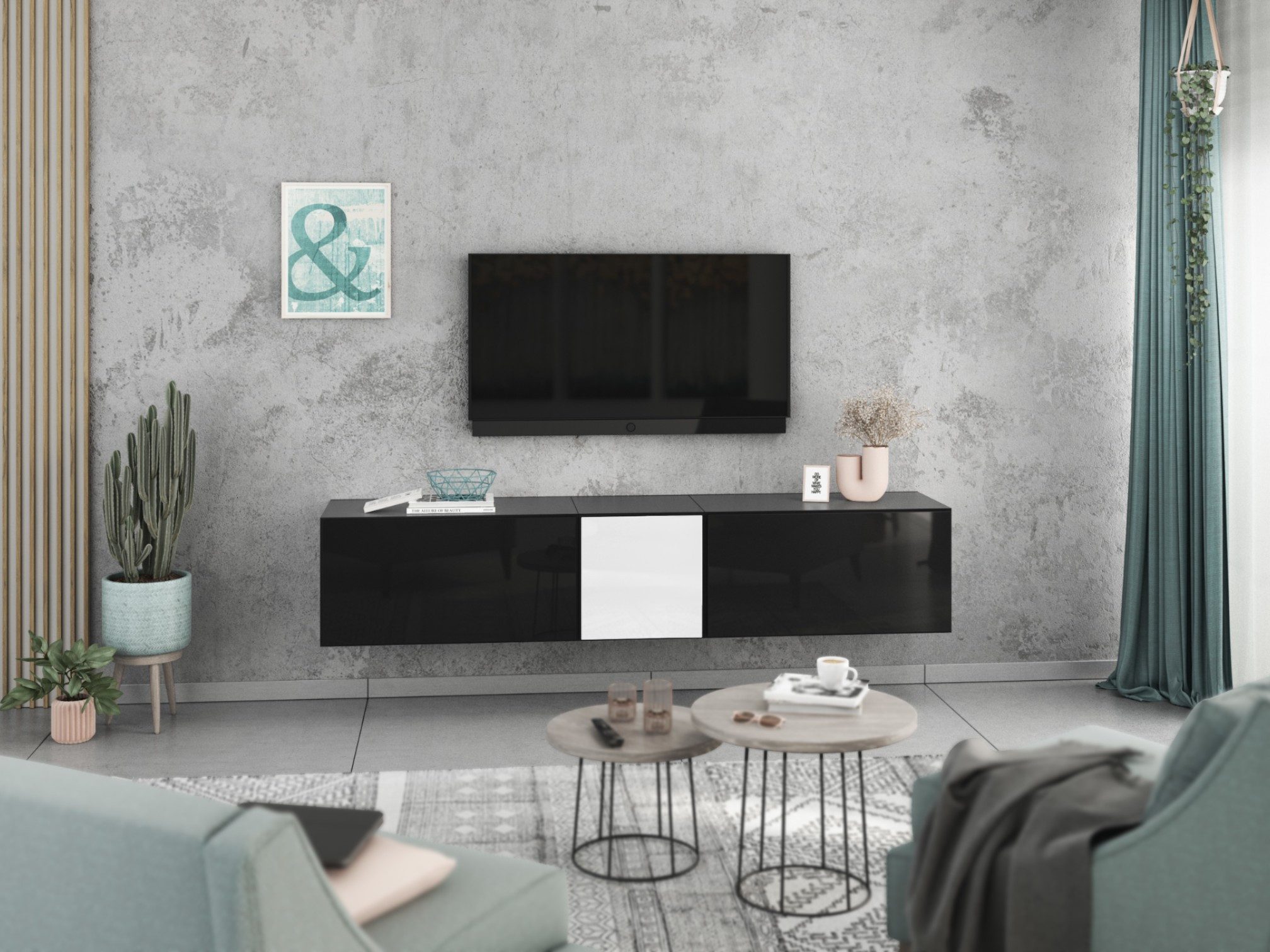 moebel-dich-auf Lowboard VARIANTO 3 (3 tlg., 190 cm breit, TV-Board bestehend aus 2x Schränken mit Klappe und 1x Schrank mit Tür), stehend und hängend