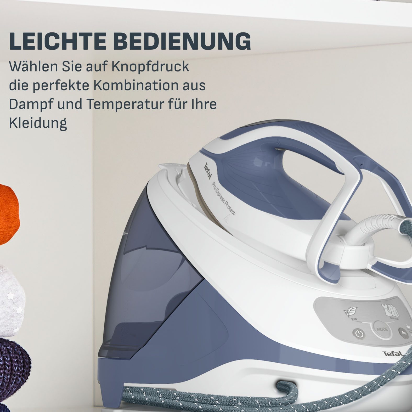 Tefal Dampfbügelstation GV9225 Pro Express Protect mit 550 g/min Boost Dampfstoß, 1800 ml Wassertank, Durilium AirGlide Ultra Thin, Protect System gegen Wasserf – Bild 4 von 5