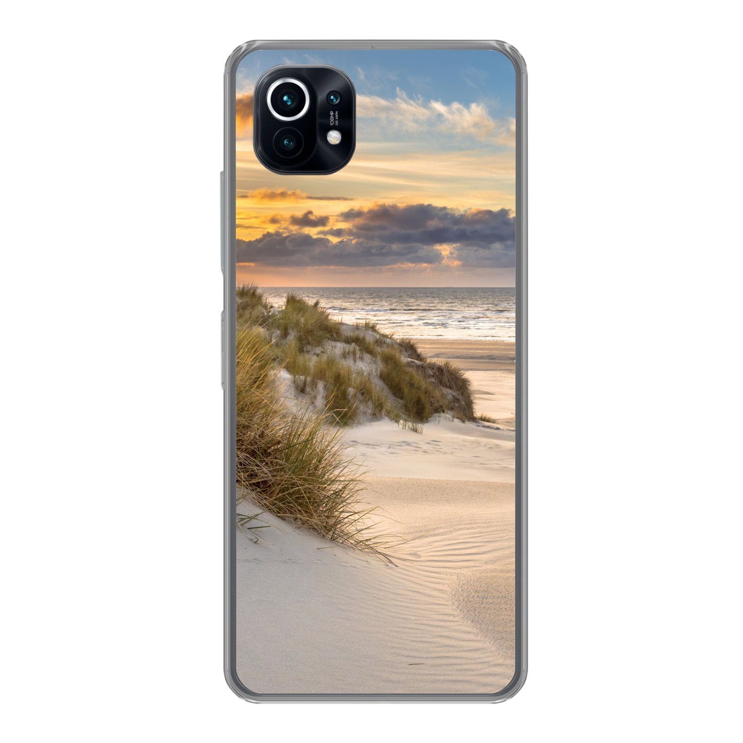MuchoWow Handyhülle für Xiaomi Mi 11 Strand - Düne - Gras - Sonnenuntergang - Meer, Phone Case, Silikon, Schutzhülle Dünn