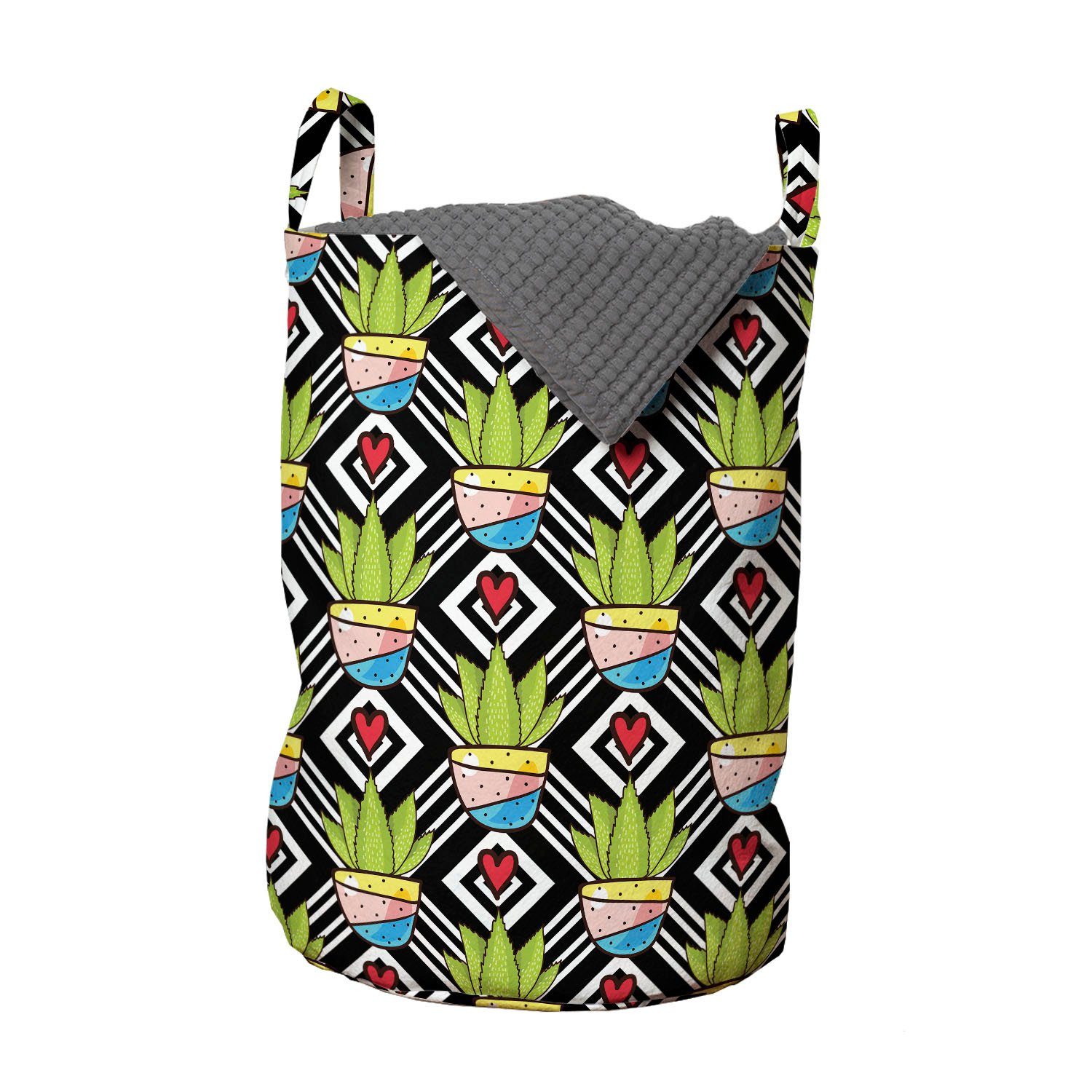 Abakuhaus Wäschesäckchen Wäschekorb mit Griffen Kordelzugverschluss für Waschsalons, Kaktus Pflanzen Töpfe Love Theme