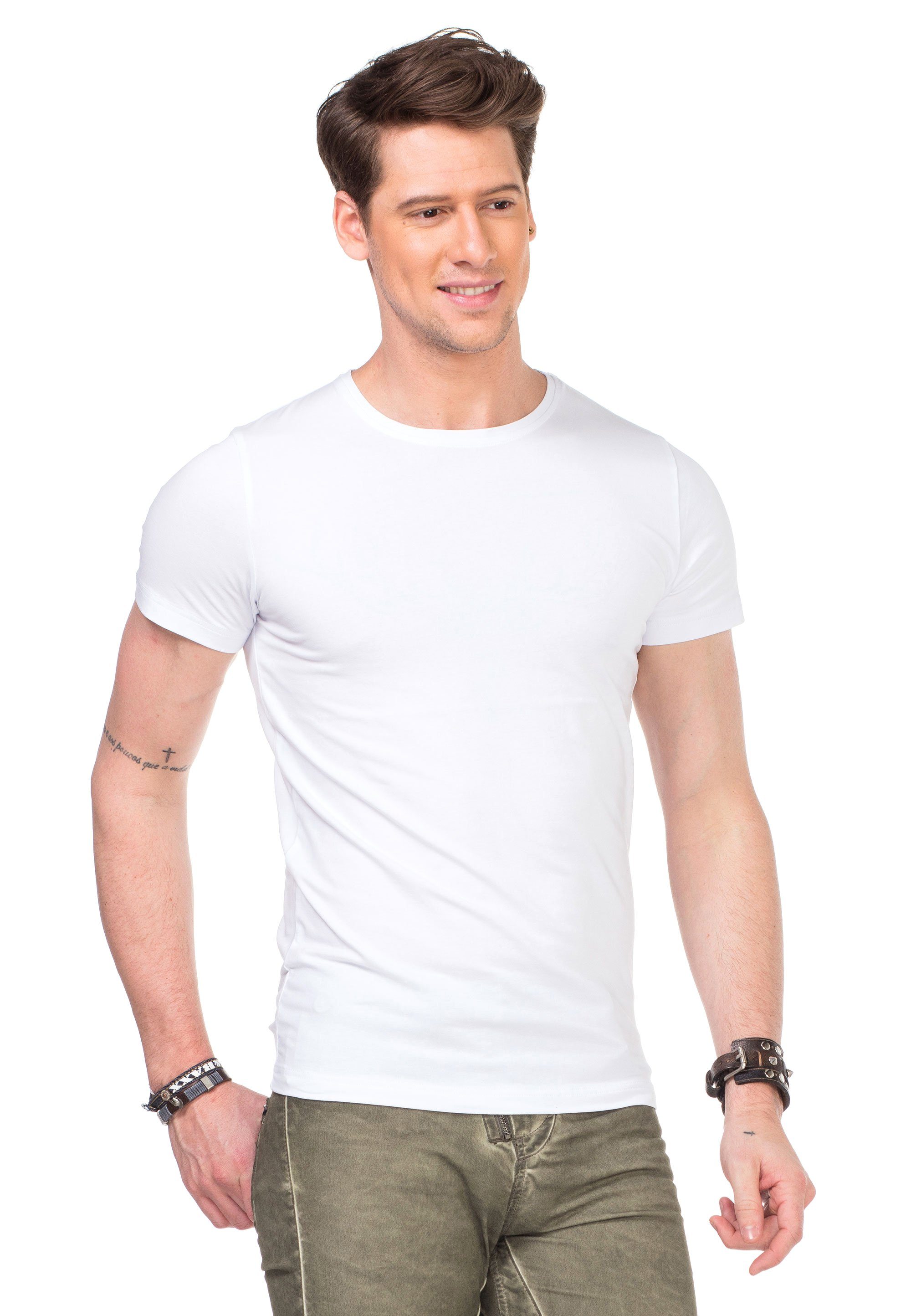 Cipo & Baxx T-Shirt mit modernem Rundhalsausschnitt weiß