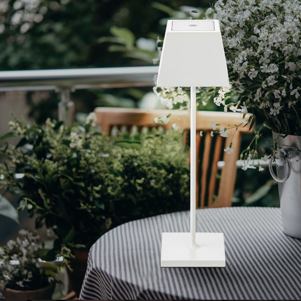 SIGOR Außen-Tischleuchte, LED-Leuchtmittel fest verbaut, Warmweiß, Außenleuchte LED Tischleuchte weiß Touchdimmer Akku Tischlampe