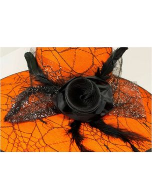 Das Kostümland Kostüm Hexenhut 'Soluna' mit Spinnennetz, Orange Schwarz