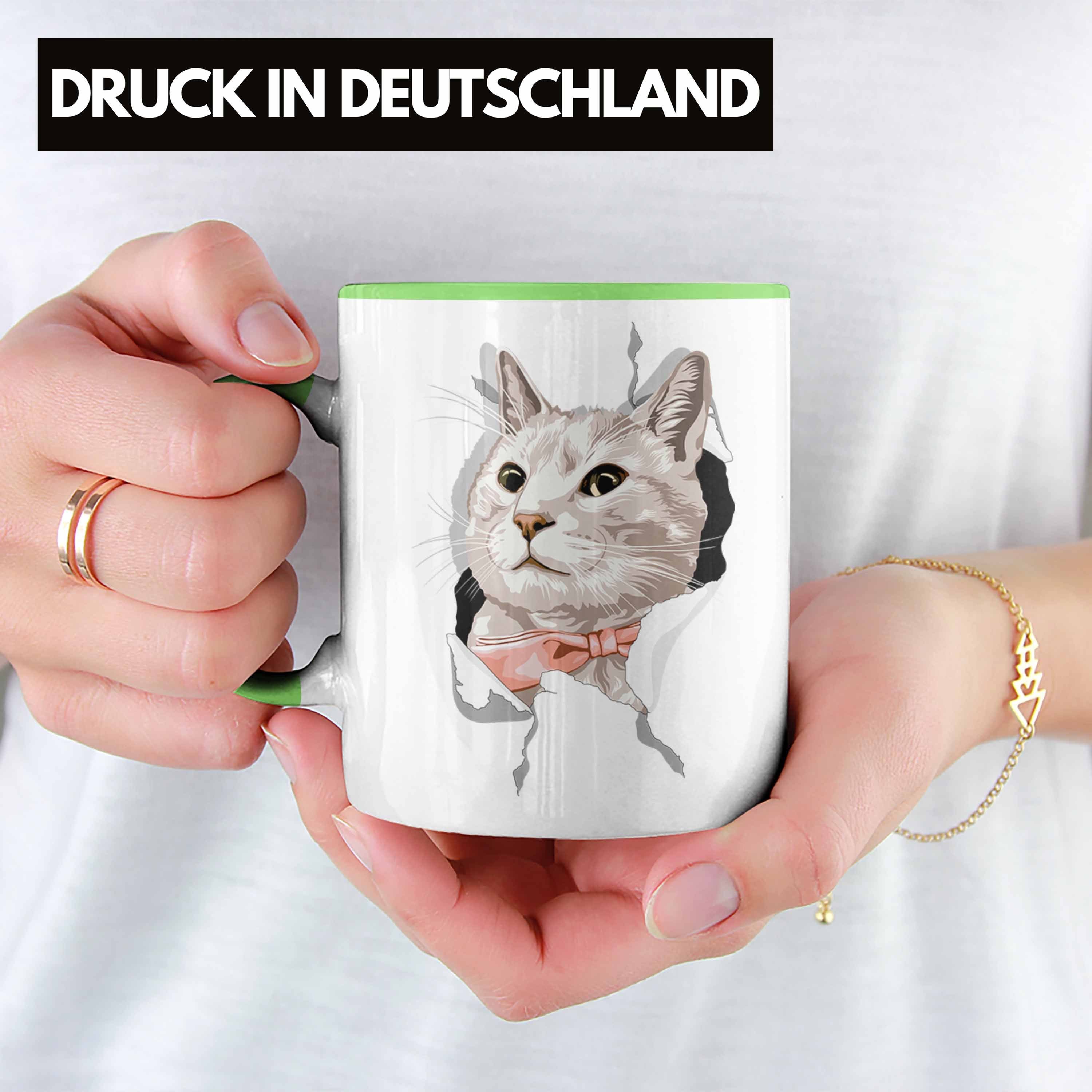 3D Katzen Grün Katzenbesitzerin - Trendation Geschenk Tasse Lustige Trendation Tasse Katzengrafik Geschenkidee