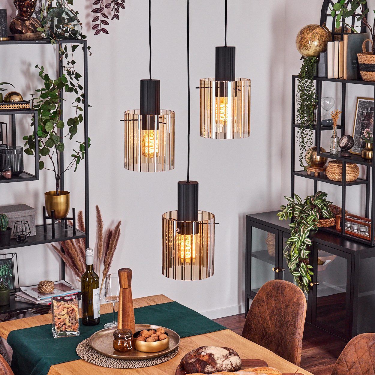 hofstein Hängeleuchte Hängelampe aus Metall/Glas in Anthrazit/Bernsteinfarb günstig online kaufen