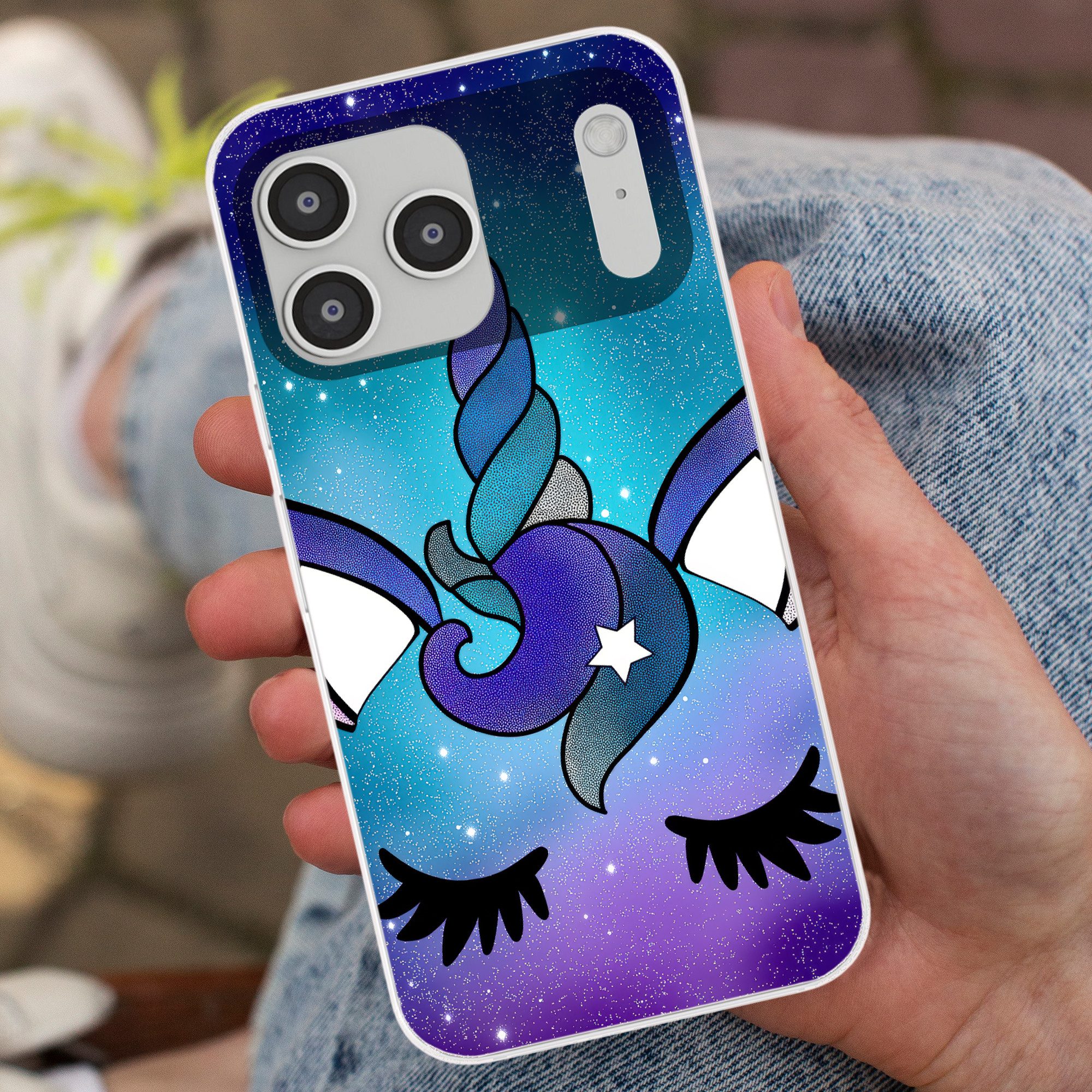 MuchoWow Handyhülle für Apple iPhone 17 Pro Max Einhorn - Sternenhimmel - Blau, Smartphone-Bumper, Print, Handy Schutzhülle Dünn