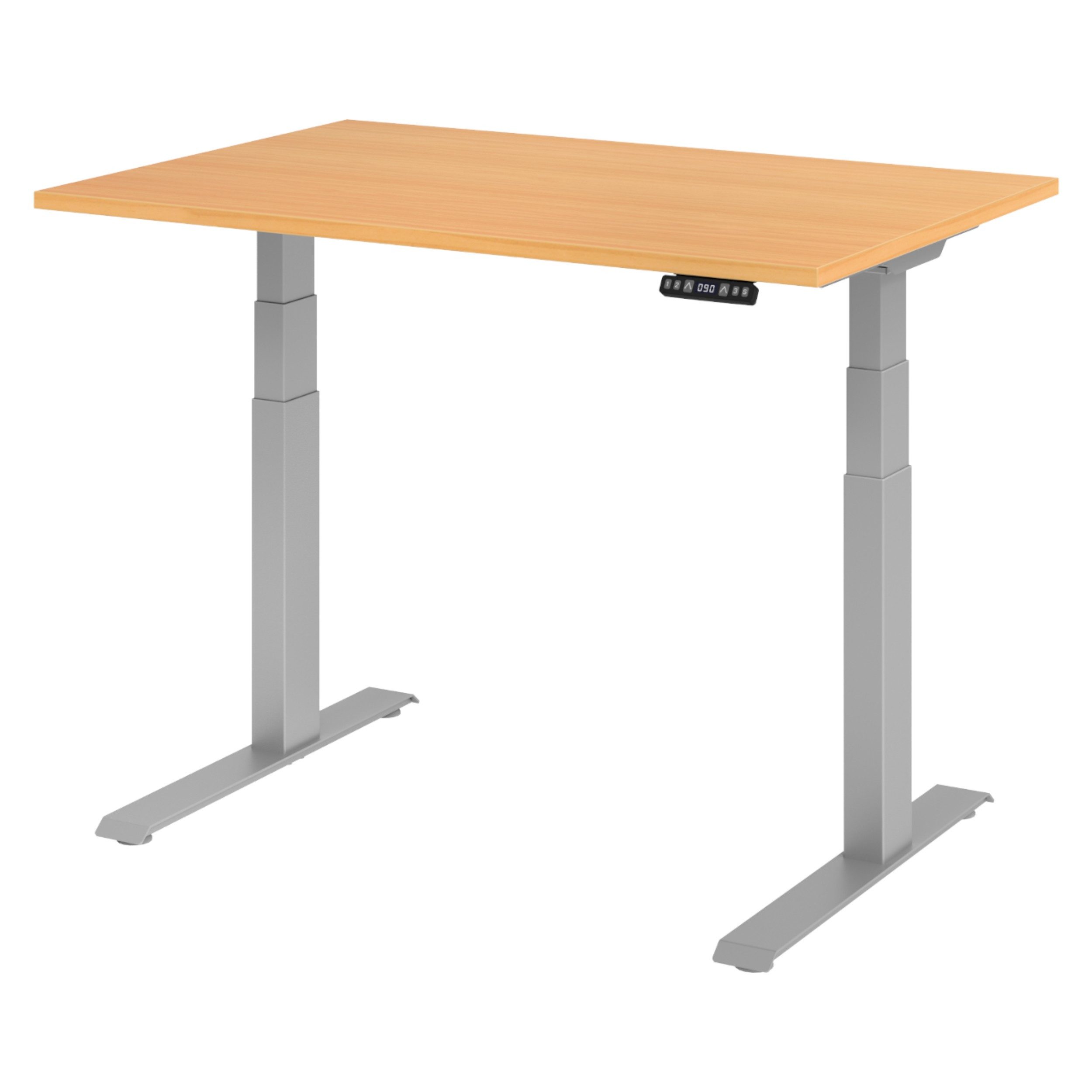 bümö Schreibtisch elektrisch XDKB elektrisch höhenverstellbar, Rechteck: 120 x 80 cm - Dekor: Buche - Gestell: Silber