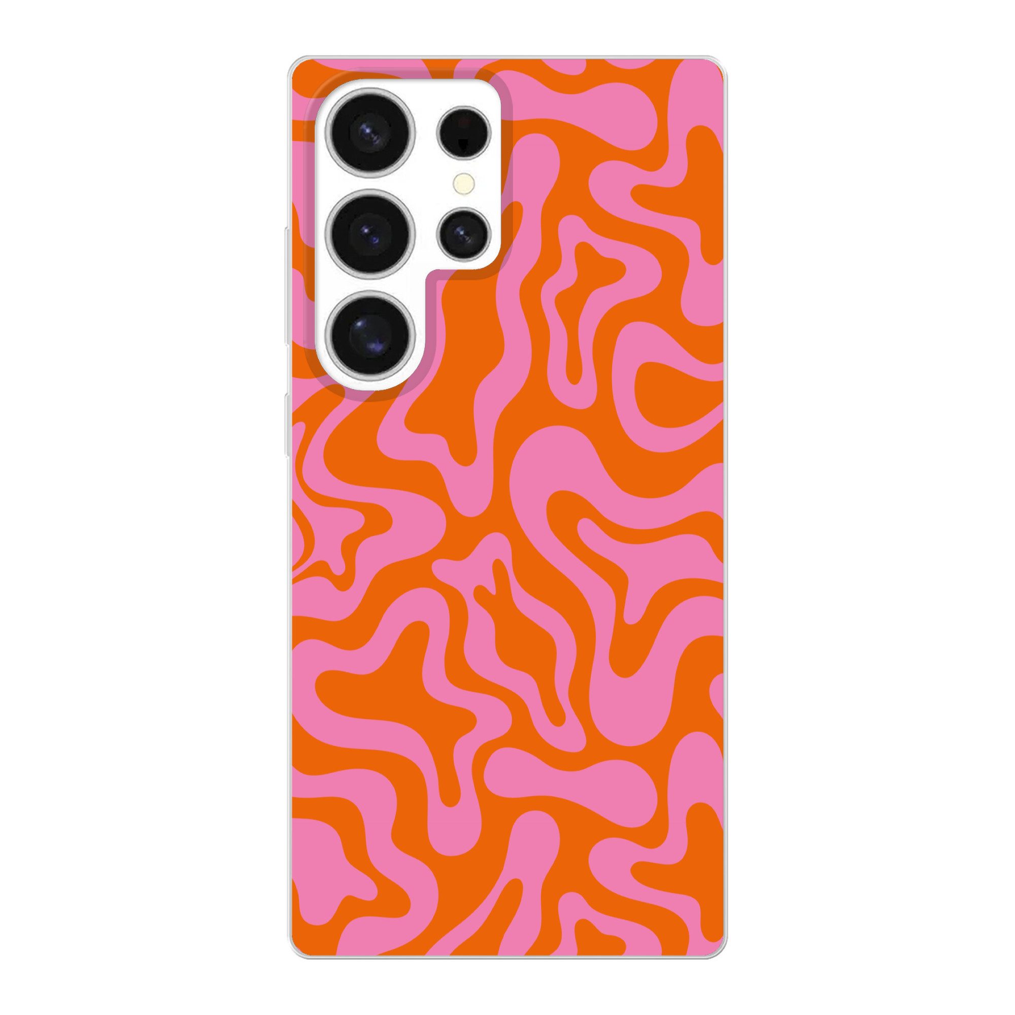 MuchoWow Handyhülle für Samsung Galaxy S25 Ultra Muster - Rosa - Orange - Abstrakt - Moder, Phone Case, Silikon, Schutzhülle Dünn