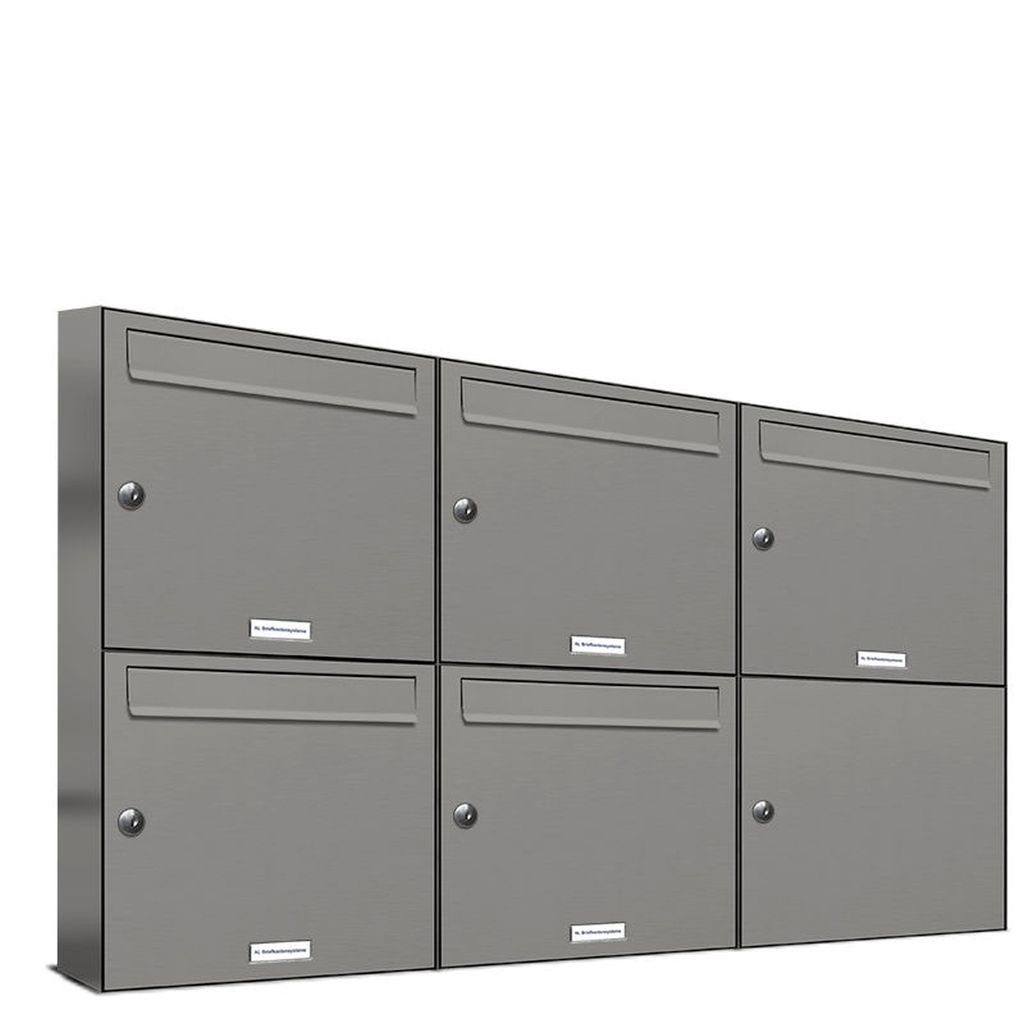 5er RAL Briefkastensysteme Aluminiumgrau Außen AL Wandbriefkasten für 3x2 Briefkasten Wand 9007 Premium