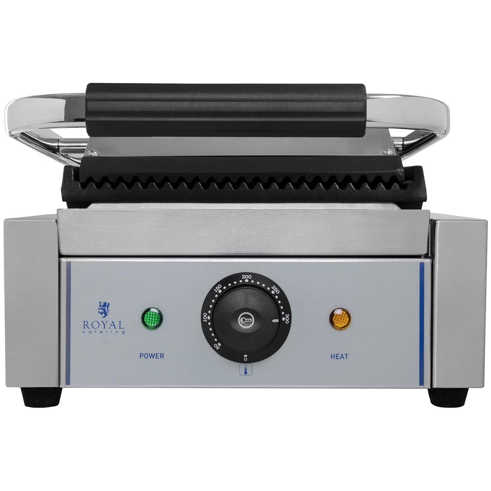 Royal Catering Kontaktgrill Panini Toaster geriffelt 1800 W Gastro Elektro Grillplatte Edelstahl, 1800 W
