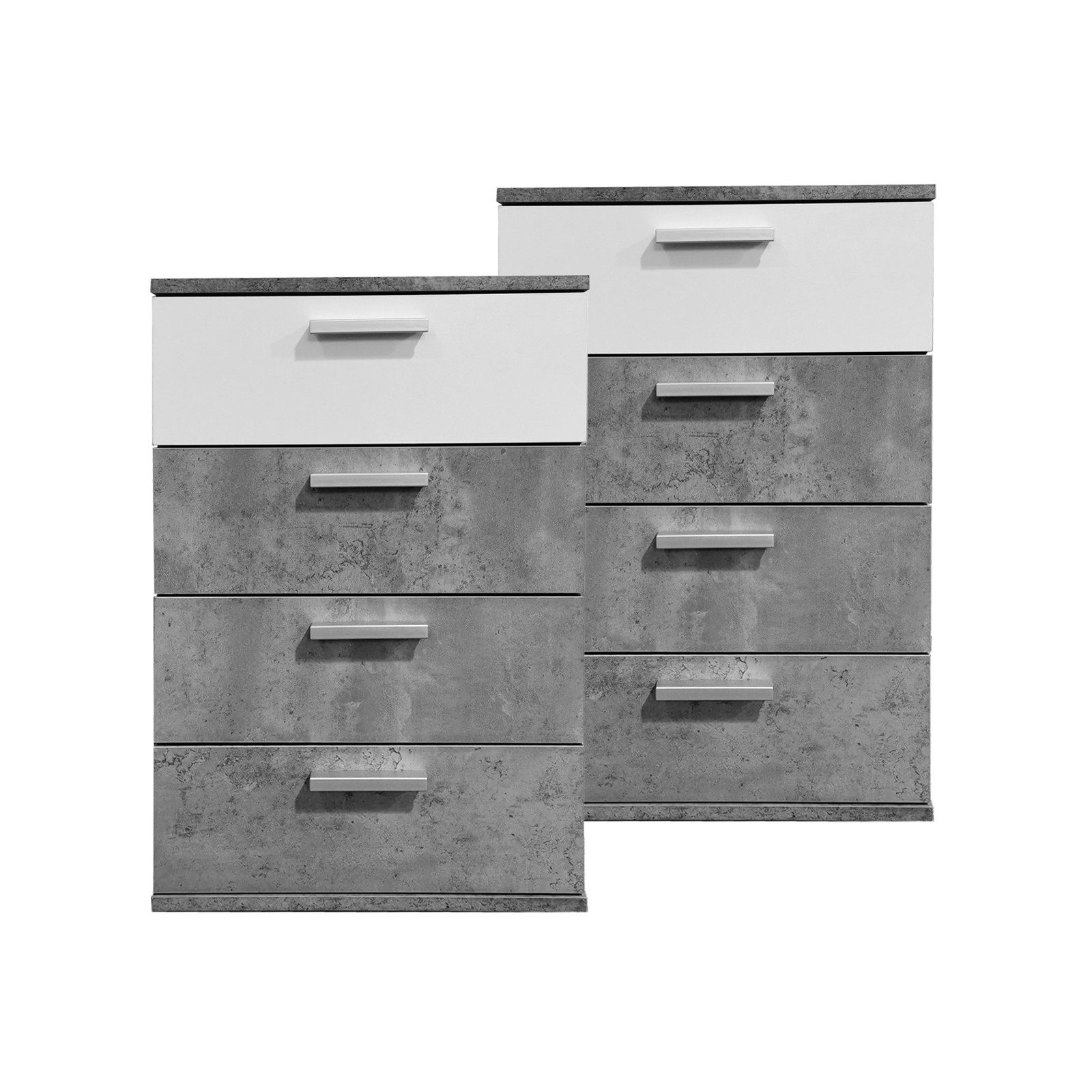 Nachtschrank Nachtkommode 4 Schubladen Nina Beton Weiß 2er-Set