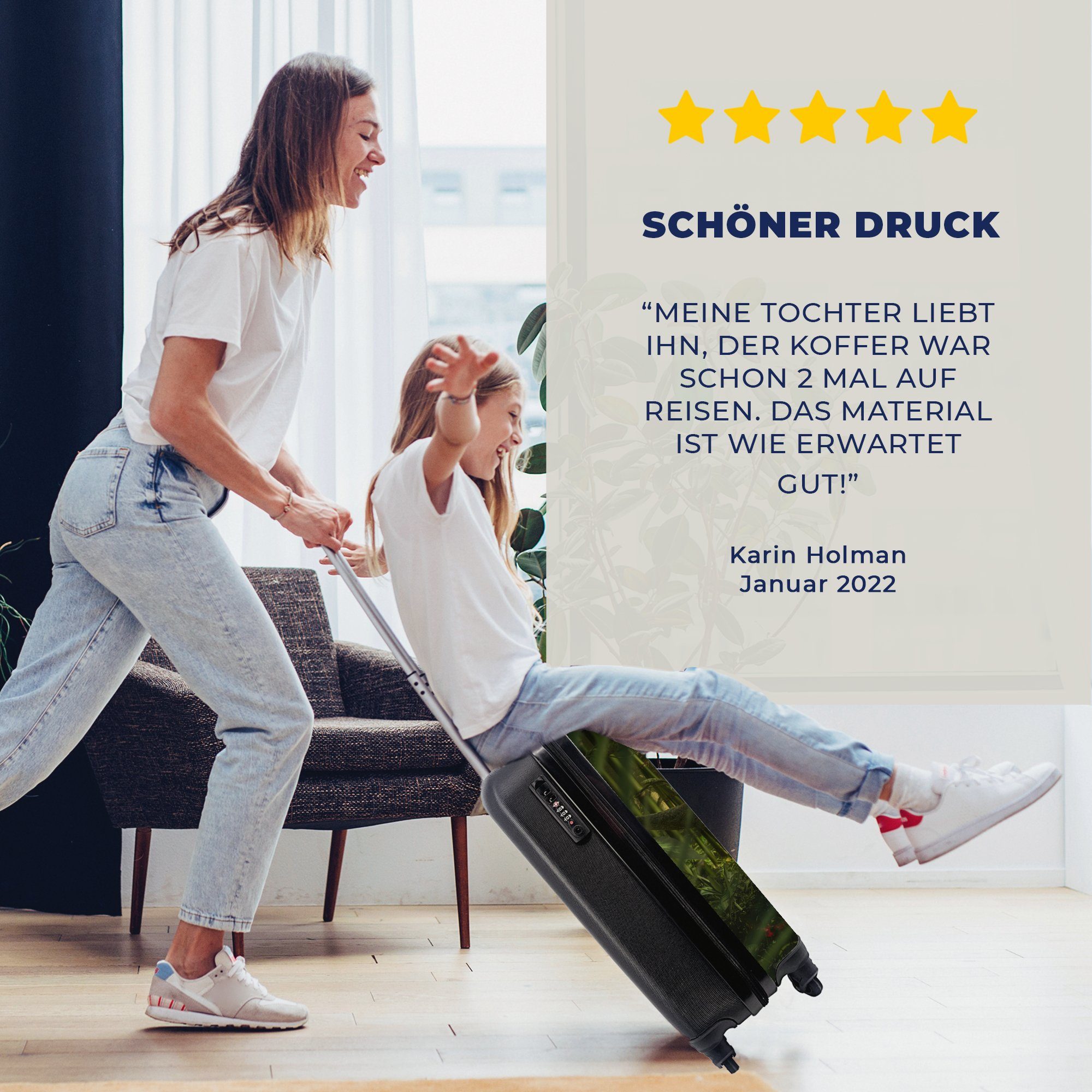 MuchoWow Handgepäckkoffer Dinosaurier - Pflanzen - Grün - Illustration - Kinder - Jungen, 4 Rollen, Reisetasche mit rollen, Handgepäck für Ferien, Trolley, Reisekoffer