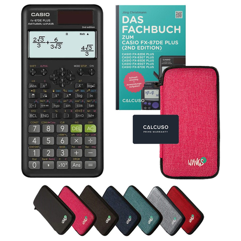 CASIO Taschenrechner fx-87DE Plus 2 inkl. Schutztasche Pink & Fachbuch (48 S., DINA5)