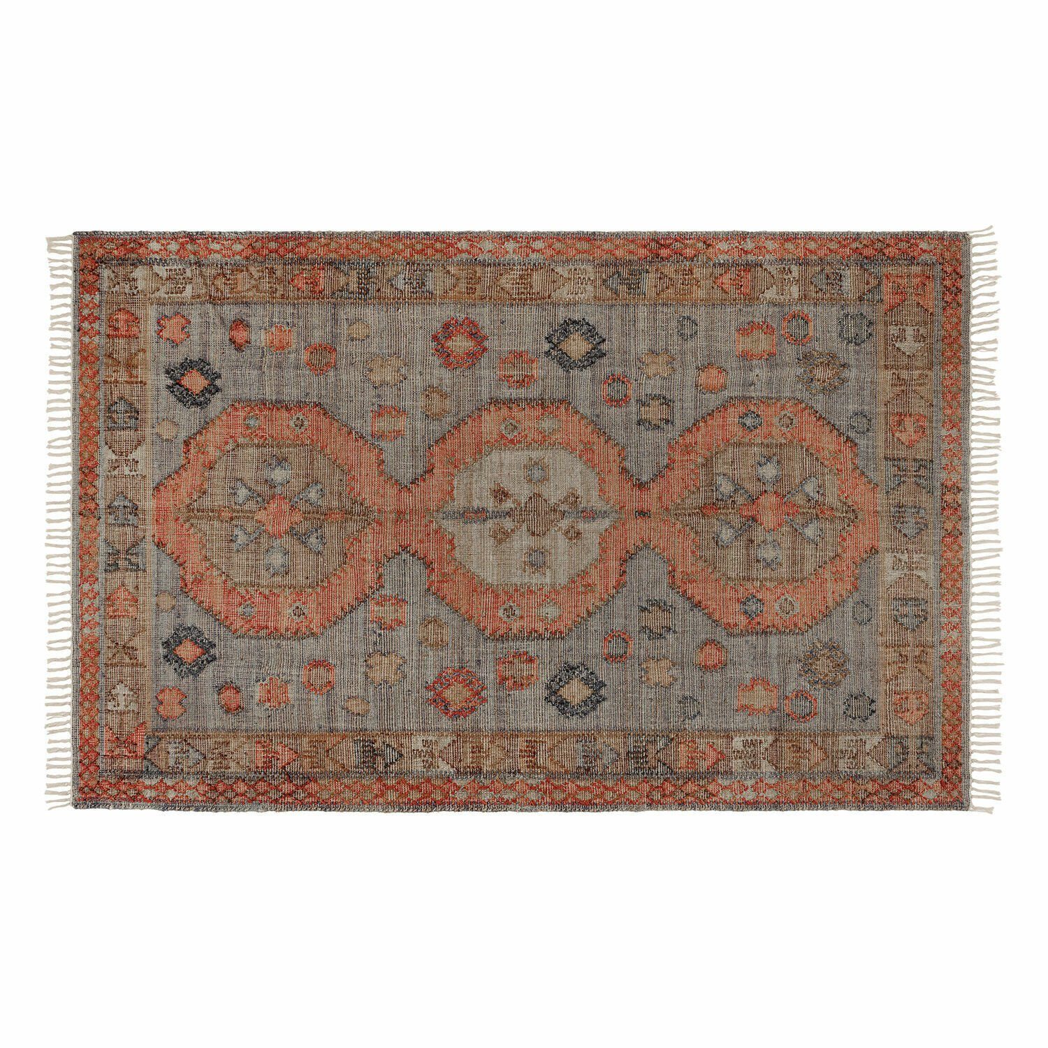Mirabeau Teppich charismatischer Teppich Exeter handgewebt im Aztekenmuster orange/blau, Wohnzimmerteppich, Naturfasermix, rechteckig, L 300cm, B 200cm