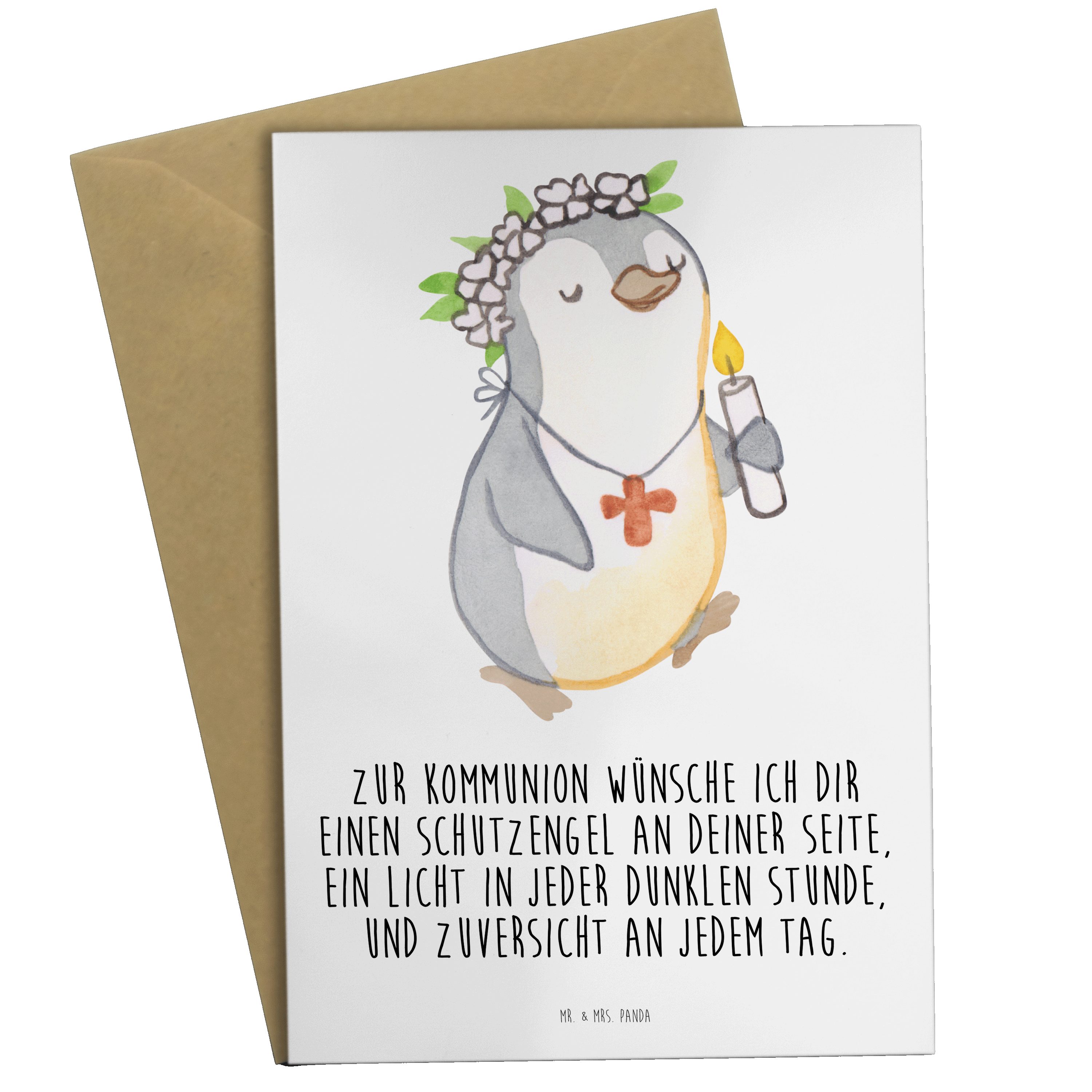 Mr. & Mrs. Panda Grußkarte Pinguin Kommunion Mädchen - Weiß - Geschenk, Alles Gute, Hochzeitskar
