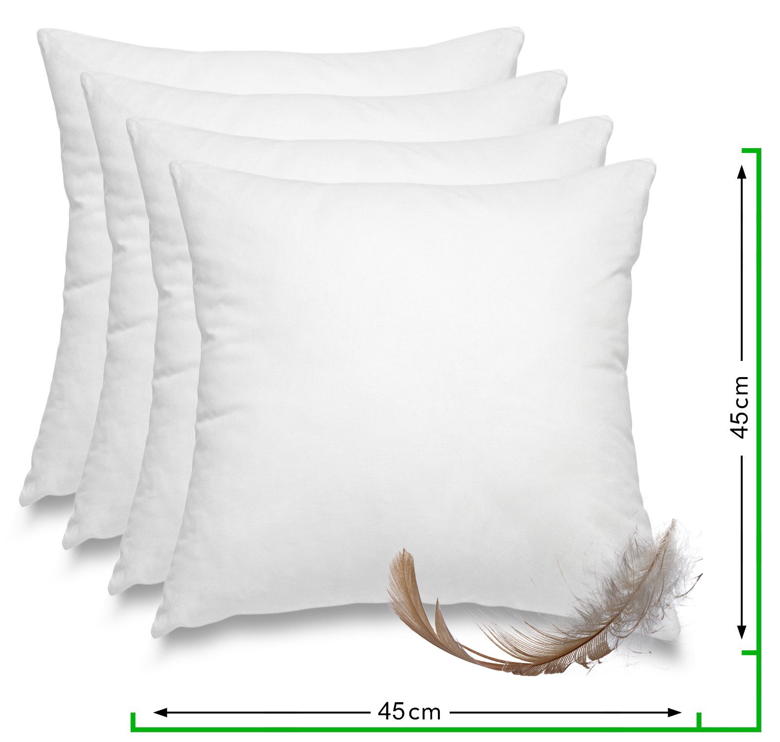 wometo Federkissen 4er Pack, 45x45 cm, Füllung: Federn, Bezug: Baumwolle, 4er Set, OEKO-TEX®, Kissenfüllung Bezug Baumwolle & 100% Federn
