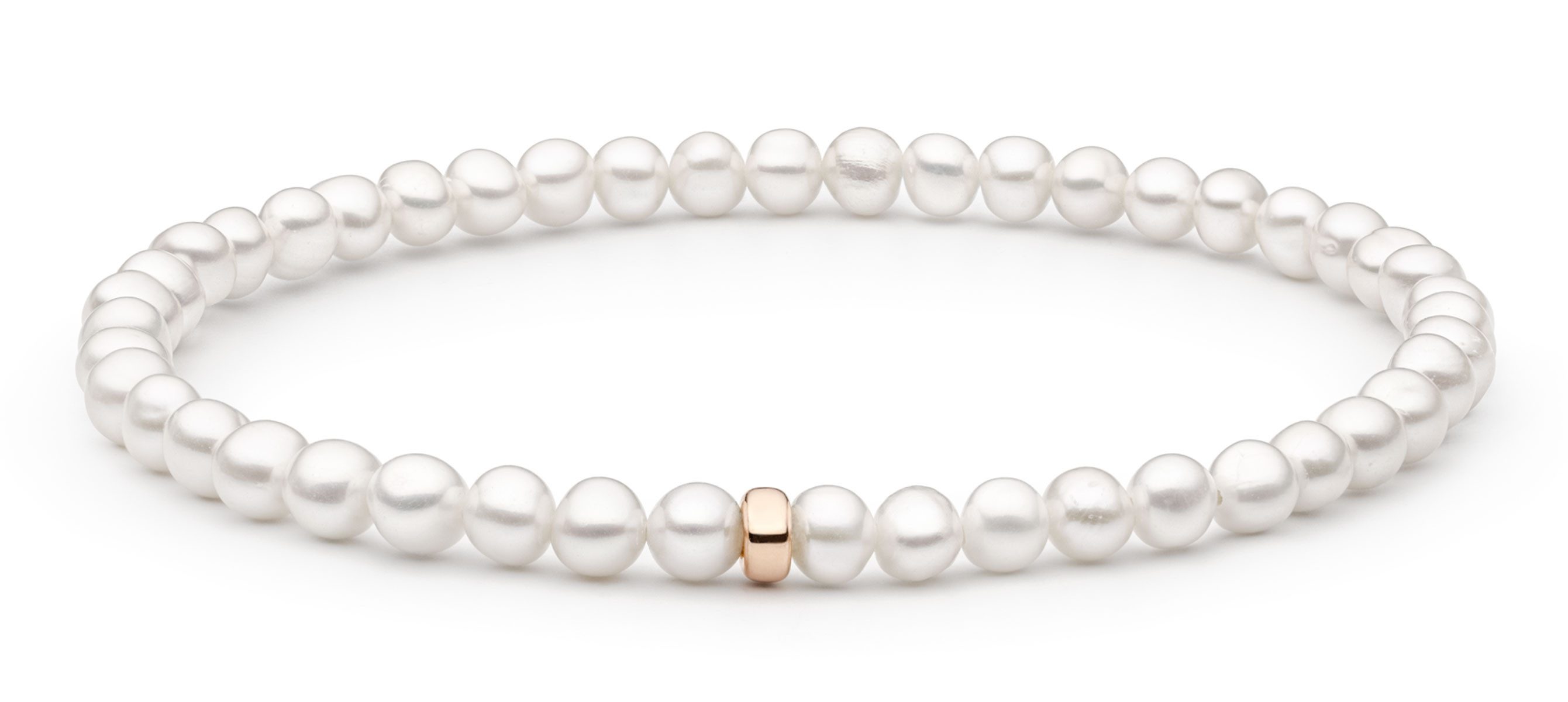 Gaura Pearls Perlenarmband klassisch weiß rund 4-4.5 mm, echte Süßwasserzuchtperle, Roségold plattierte 925er Silber