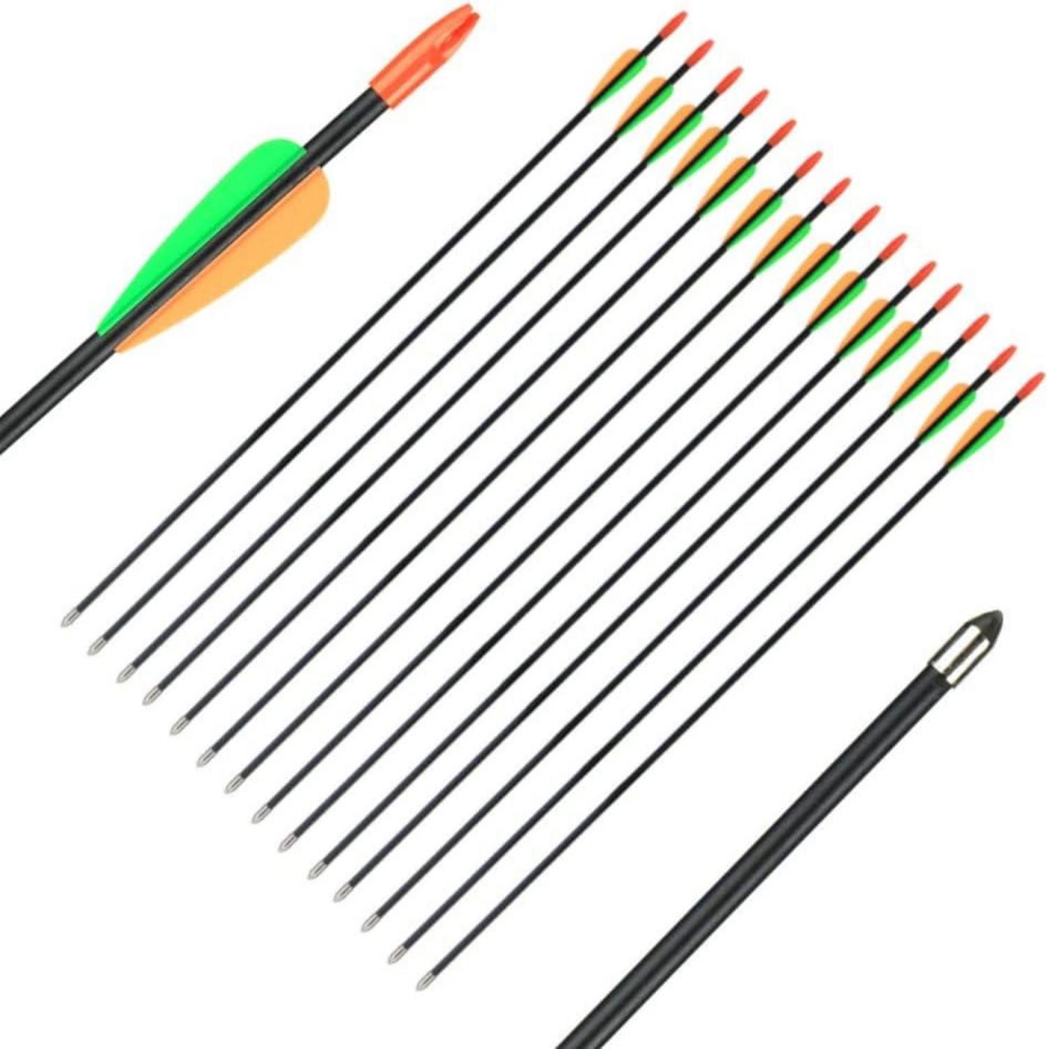 LuxusKollektion Recurvebogen 12 Stück Fiberglaspfeile 28/26 Zoll Bogenschießen Anfänger