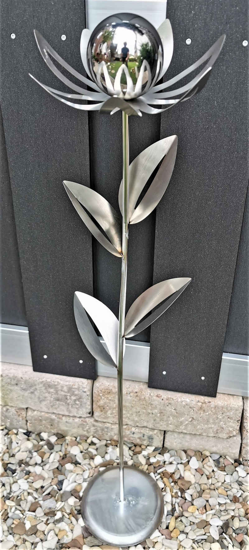 Jürgen Bocker - Gartenambiente Gartenstecker Blume Paris Edelstahl matt 77 cm mit Kugel und Standfuß