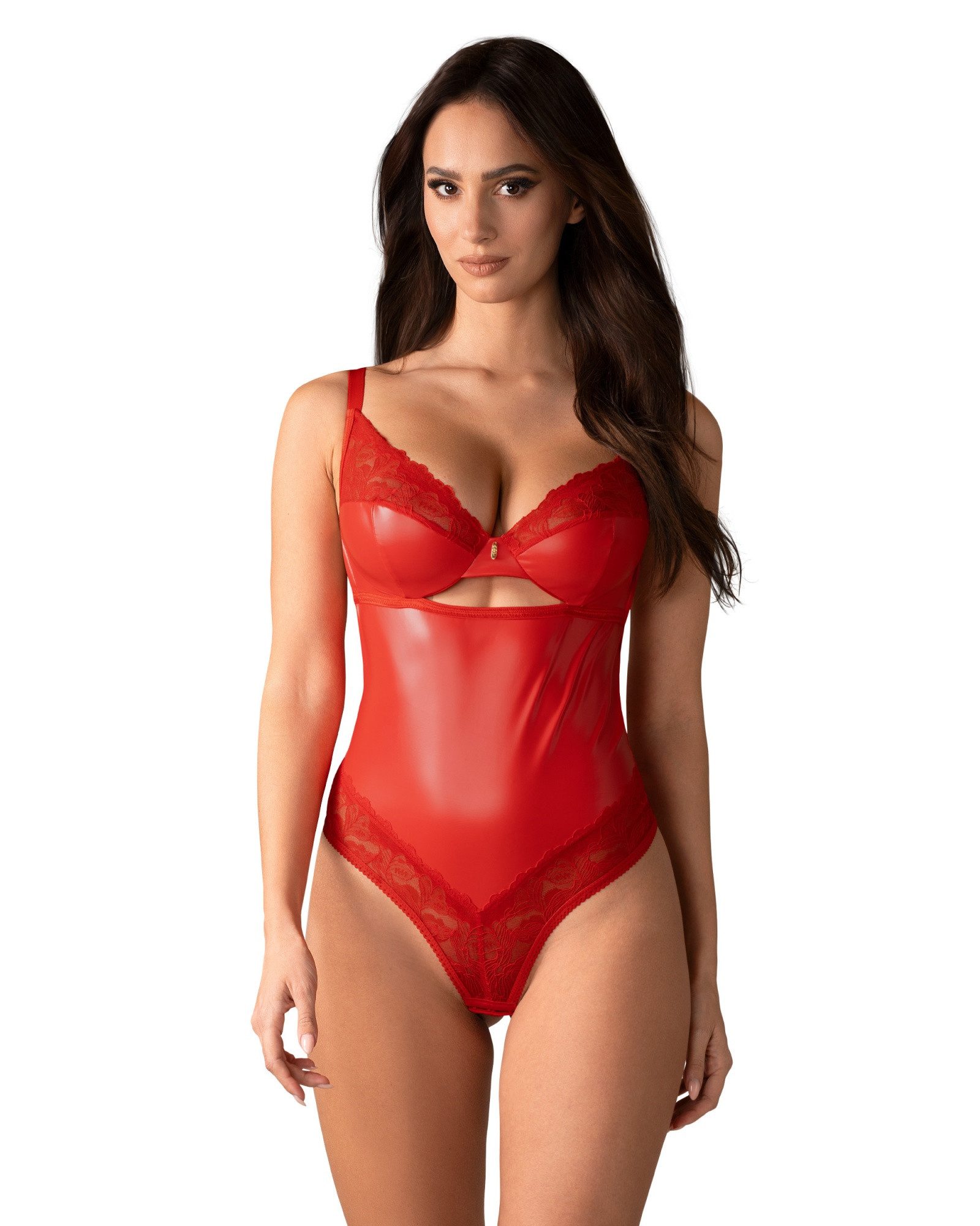 Obsessive Body Aliosa Wetlook Body - rot (1-tlg) Edler Glanz und feine Floral-Spitze