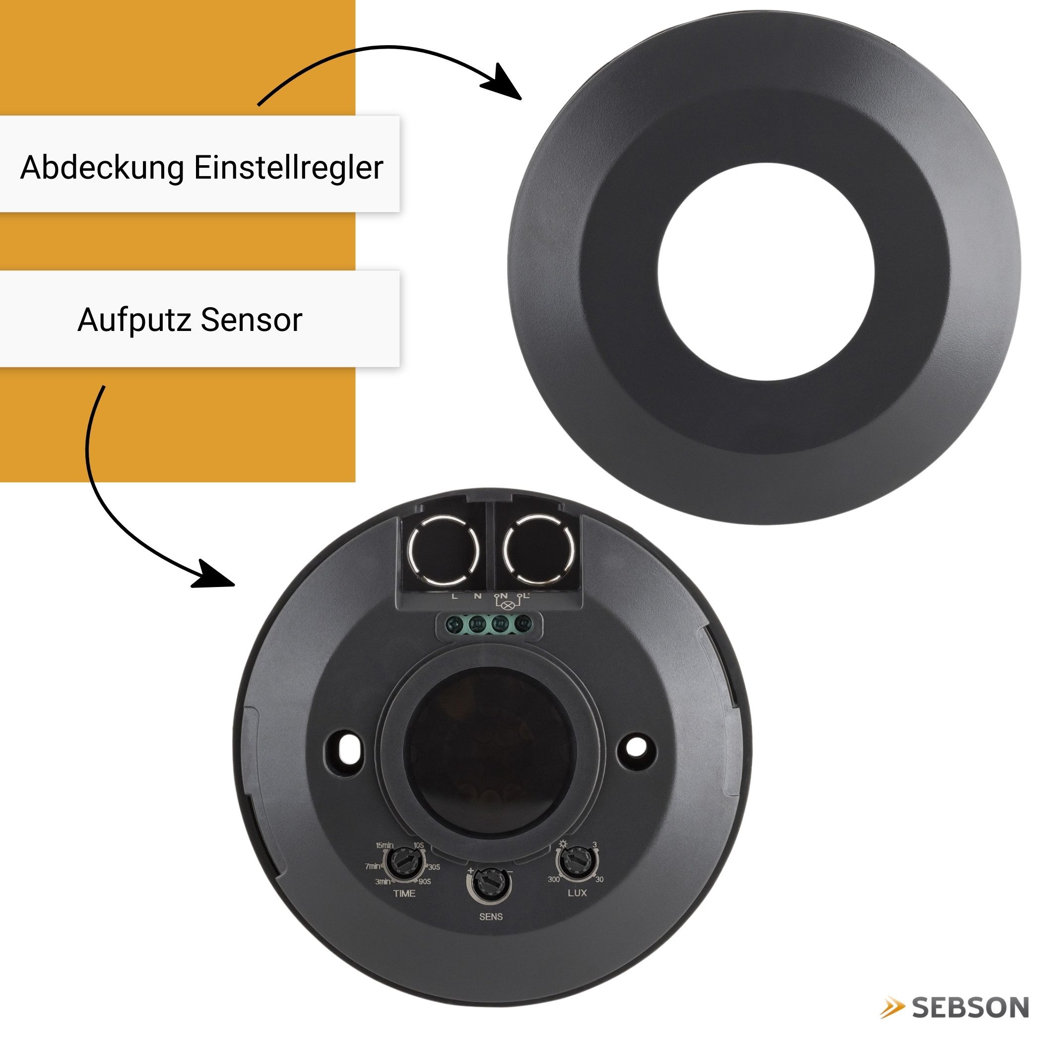 SEBSON Bewegungsmelder Infrarot Sensor Aufputz - Reichweite 6m 360° - Präsenzmelder Innen, (1-St), Atmungserkennung, Programmierbar, LED geeignet 1.000W, Deckenmontage