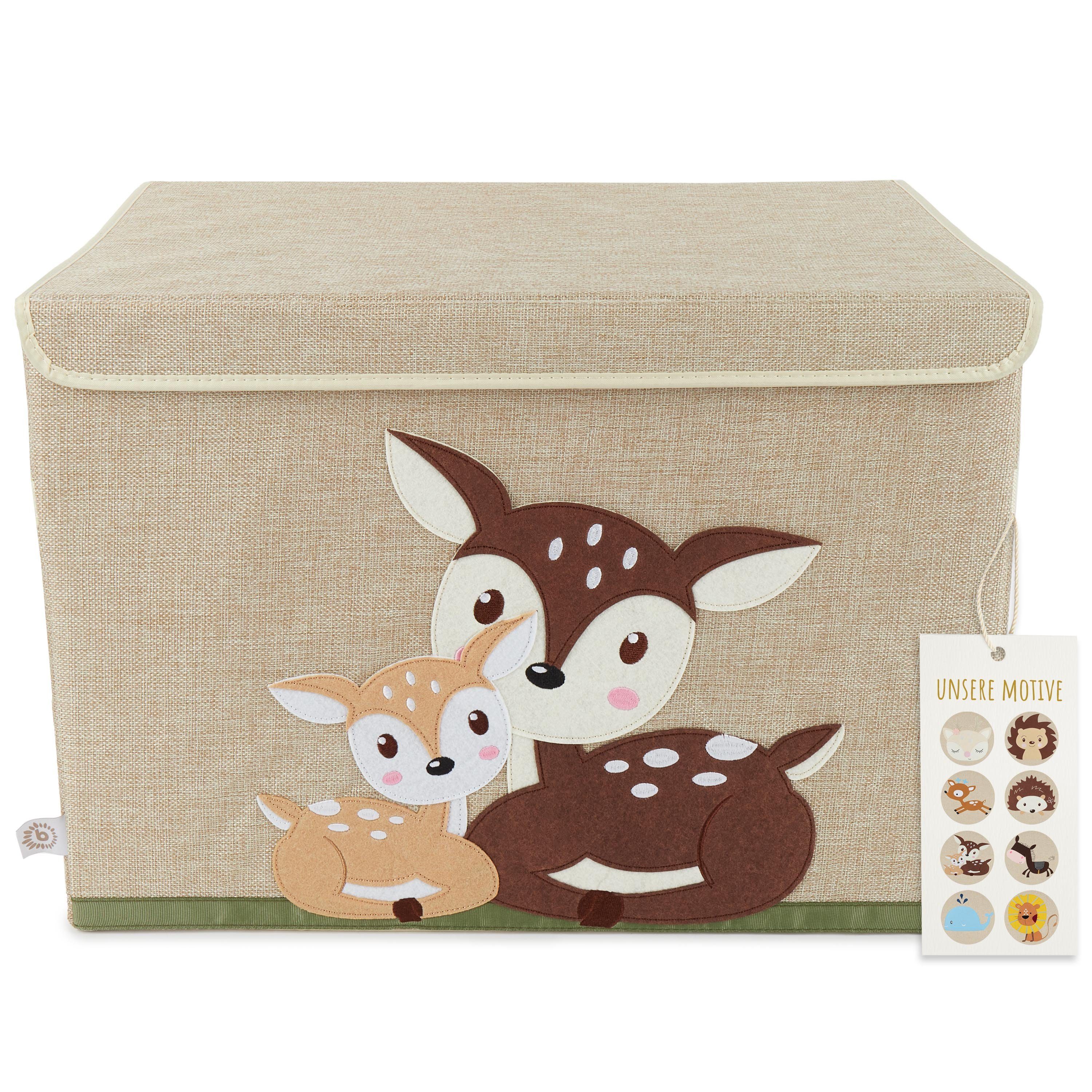 Aufbewahrungsbox Wickeltisch BIECO mit Aufbewahrungsbox Deckel Deckel Spielzeugkiste 36x36x51cm ca. faltbar Organizer 65L Reh Groß mit Deckel Kinder Kisten Bieco Motiv Spielzeugtruhe Aufbewahrungsbox mit