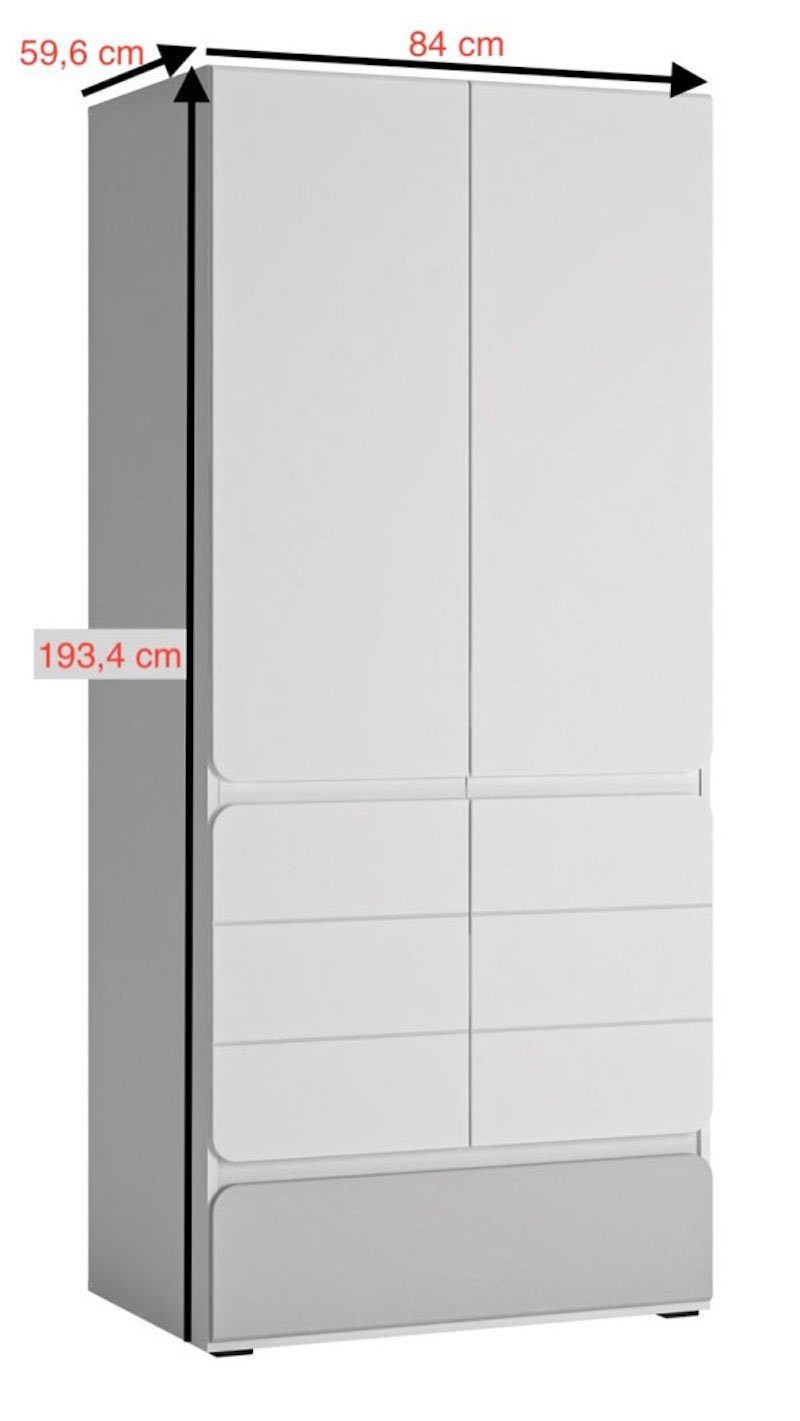 Feldmann-Wohnen Kleiderschrank Albi 84x59x193cm weiß grau Hochglanz  grifflos mit 1 Schublade