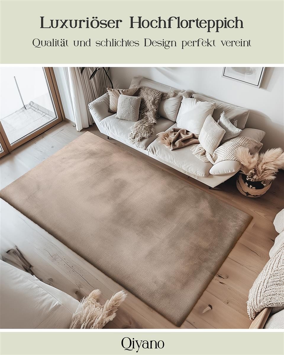 Qiyano Teppich Hochflorteppich Wanga 100 Taupe 80 x 150 cm, Rechteckig günstig online kaufen