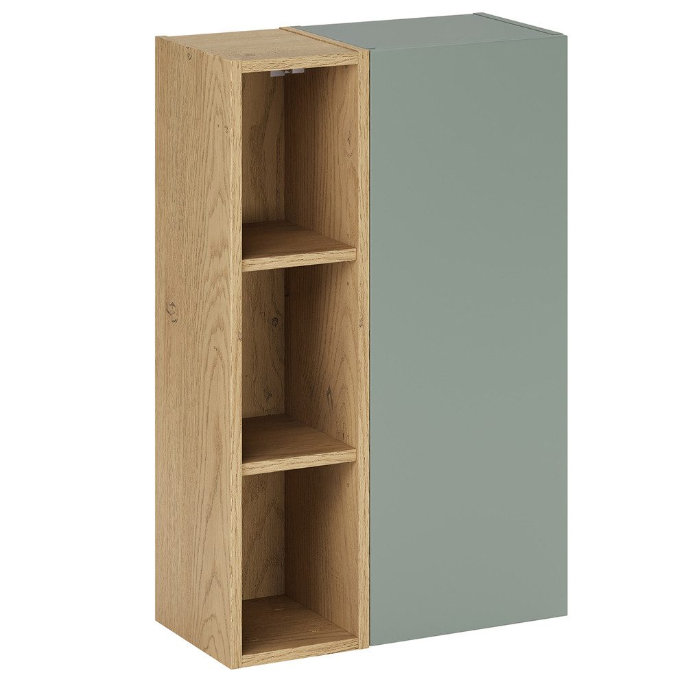 Lomadox Hängeschrank ALASSIO-56 50 cm breit in Grün matt mit Eiche, 1 Tür& 3 offene Fächer