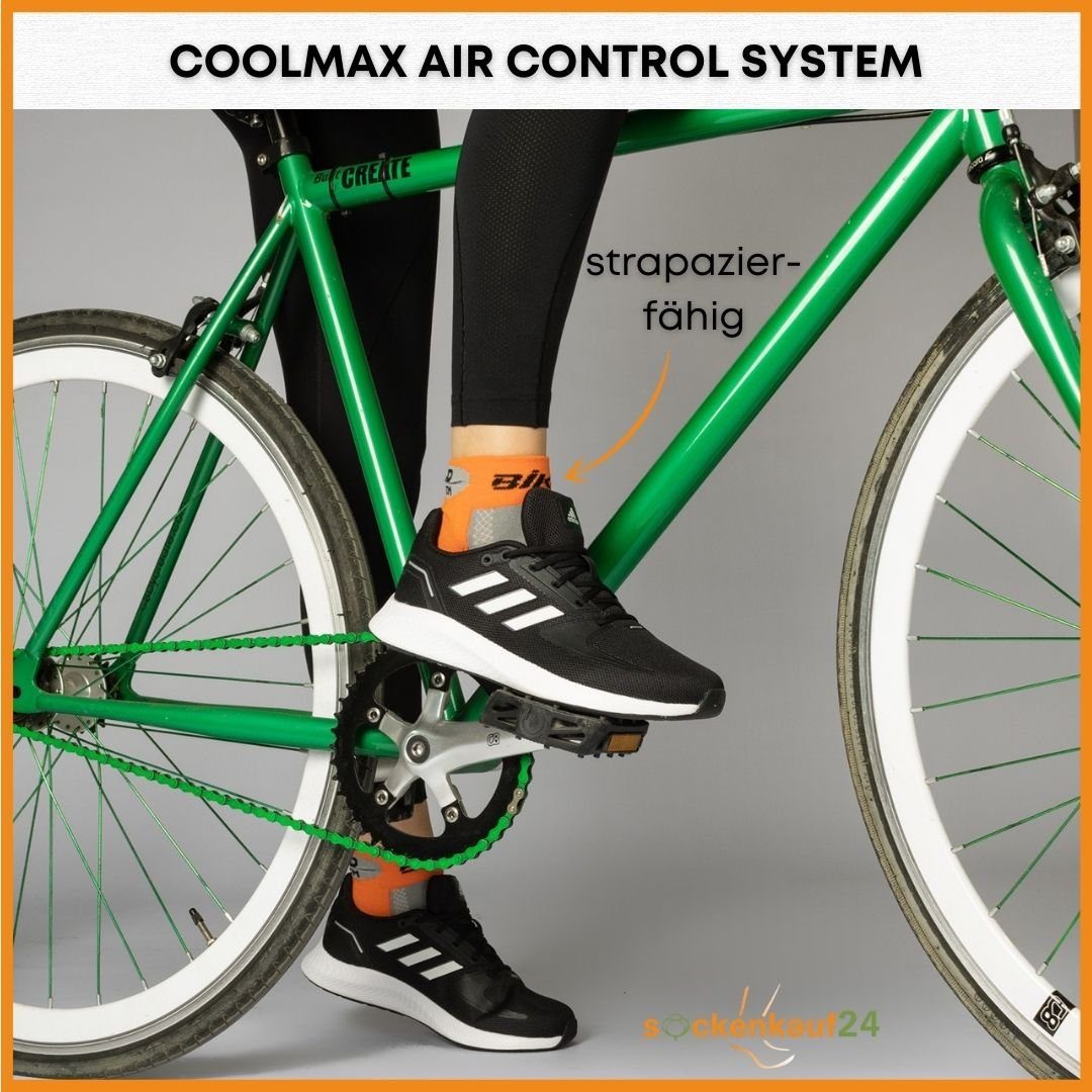 Reflektor Coolmax 43-46) & für Socken 50303P sockenkauf24 Fahrrad-Socken (Schwarz/Orange/Grau, LED Damen Radsport 3-Paar, Herren Funktionssocken WP