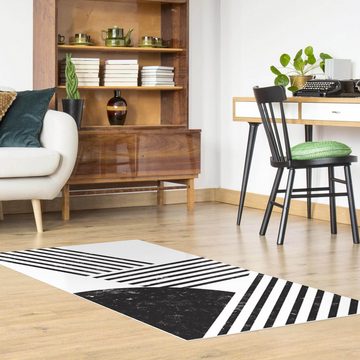 Läufer Teppich Vinyl Flur Küche Abstrakt funktional lang modern, Bilderdepot24, Läufer - schwarz weiß glatt