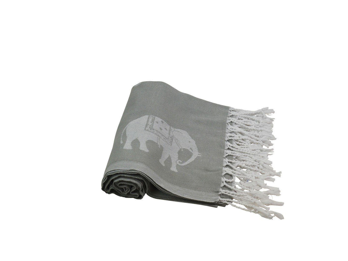 kleinen Hamamtuch Hamam Baumwolle mit Elefanten, mit weiß, Hamamtücher (1-St), Fransen grau my