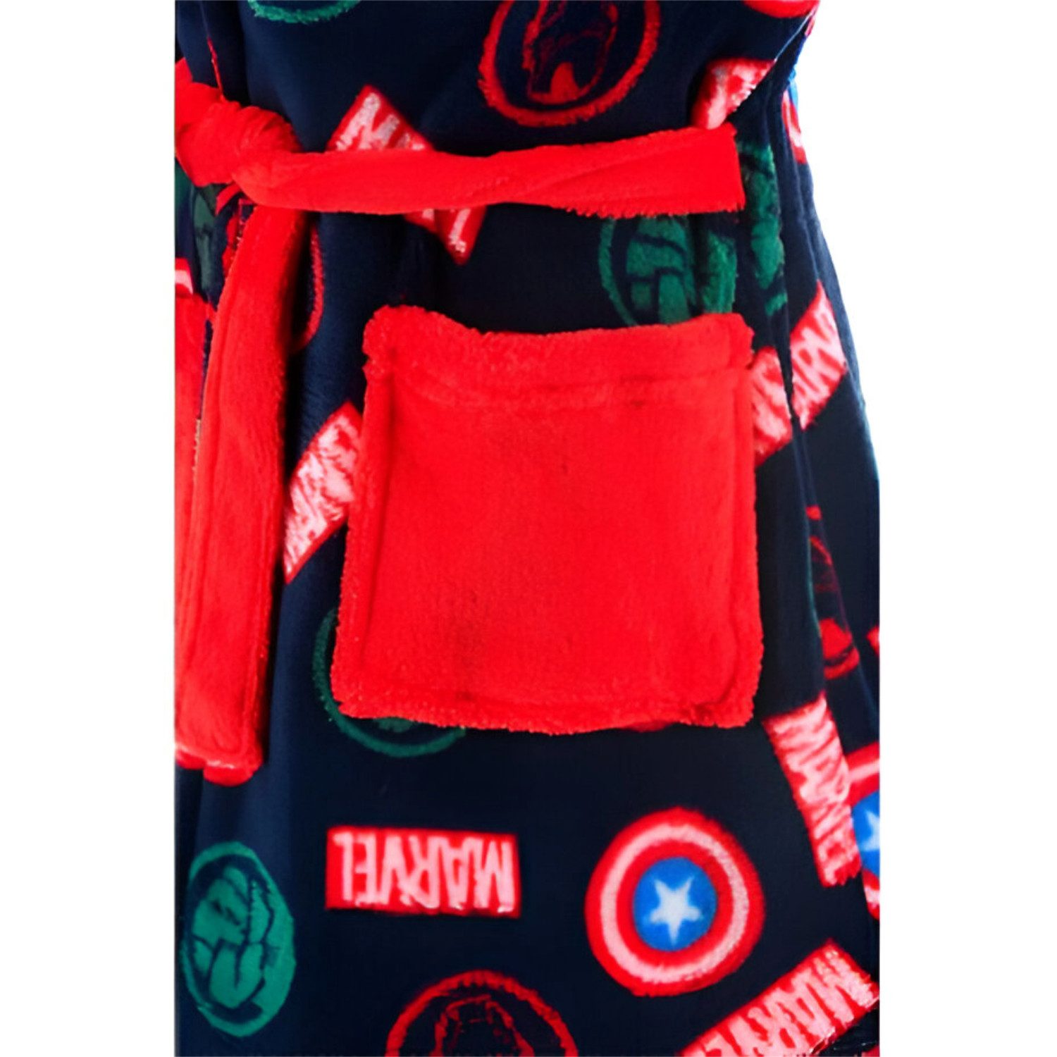 MARVEL Bademantel Marvel Avengers Kinder Hausmantel Bademantel mit Kapuze, langarm, Polyester, Gürtel, Gr. 104 bis 140