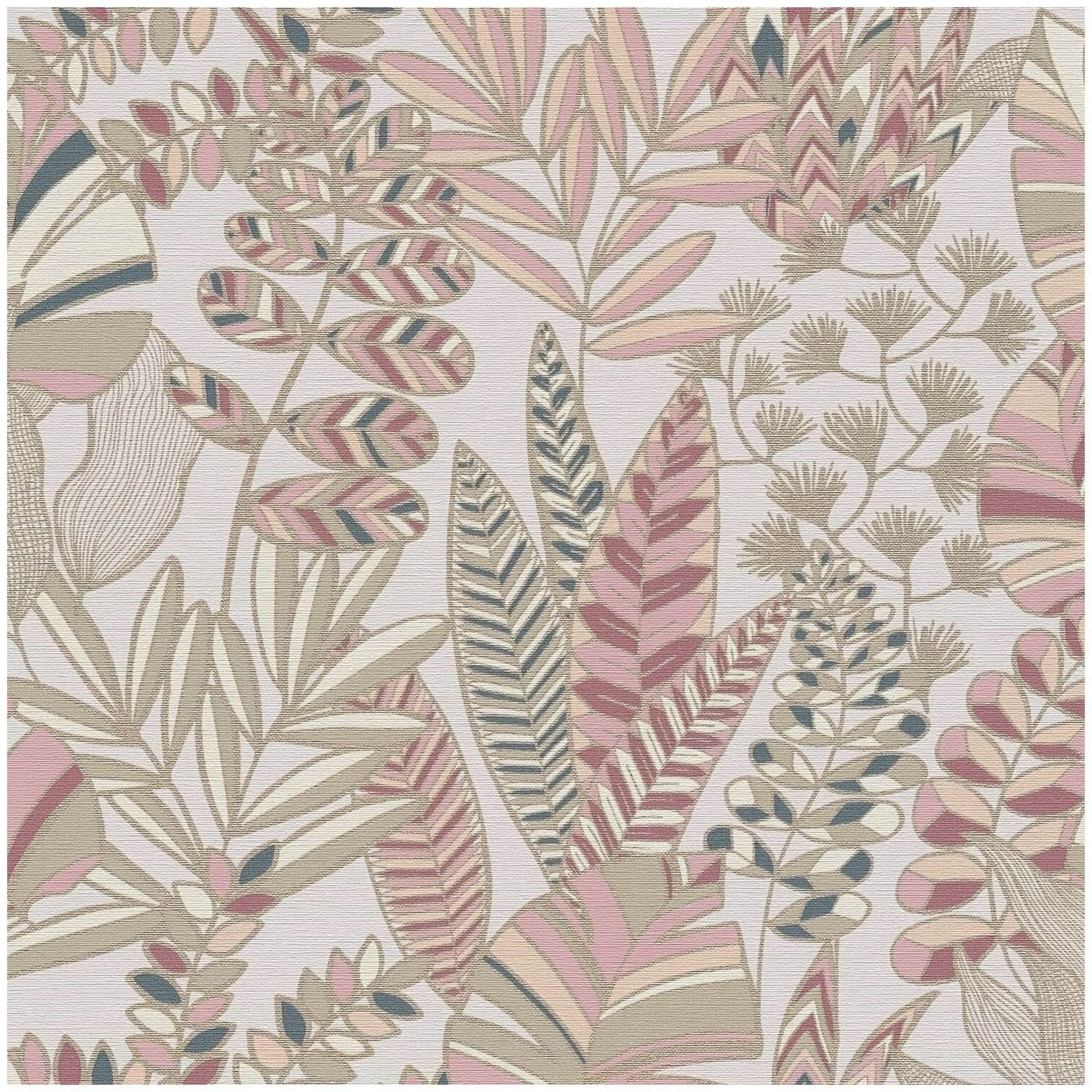 Profhome Vliestapete 390954-GU Retro Tapete Floral metallische Akzente rosa gold oliv-grün, geprägt, (1 Rolle, 5,33 qm), heißgeprägte Vliestapete, altrosa