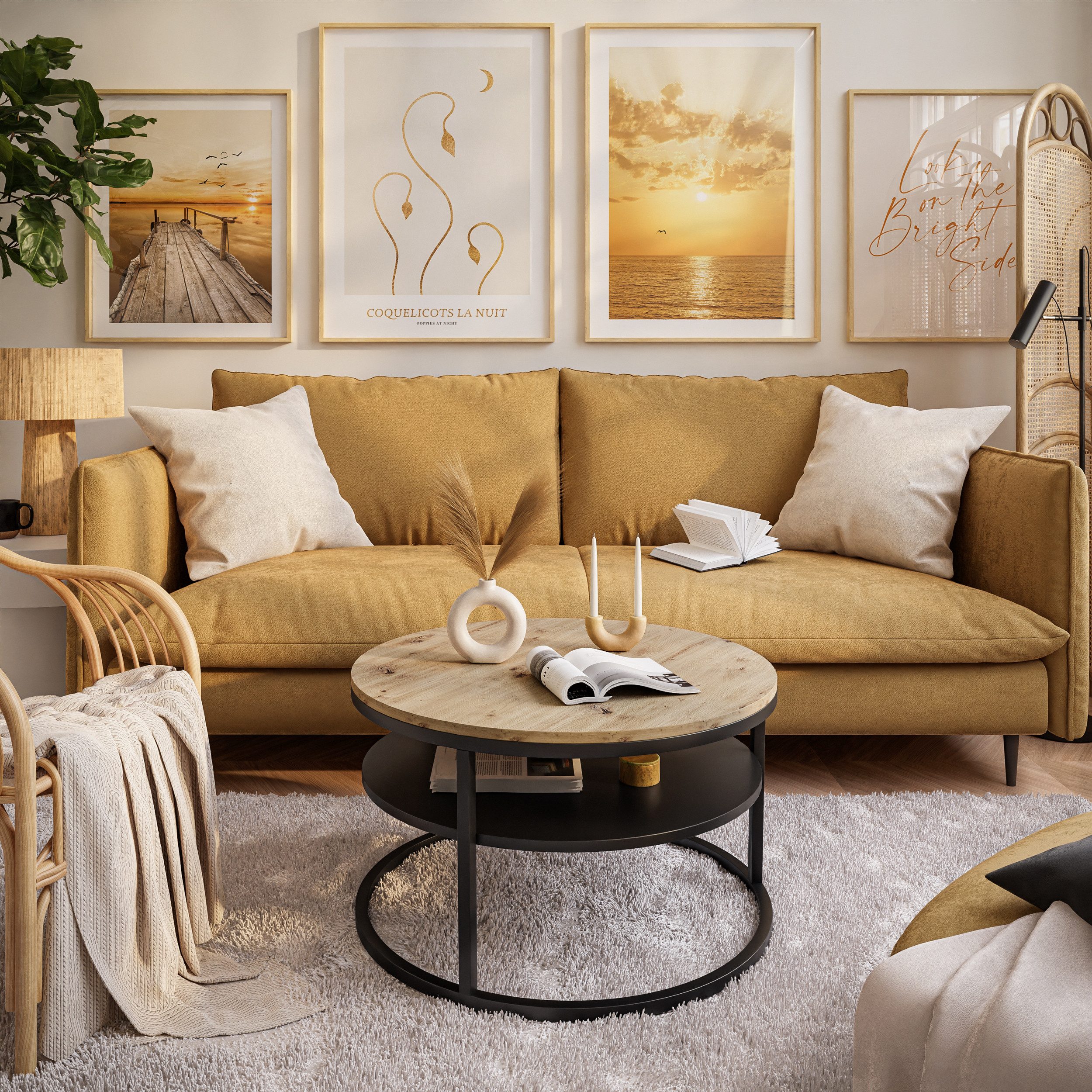 Lookway Couchtisch CIRI LOFT mit Ablage (1 Tisch), Durchmesser: 70 cm günstig online kaufen