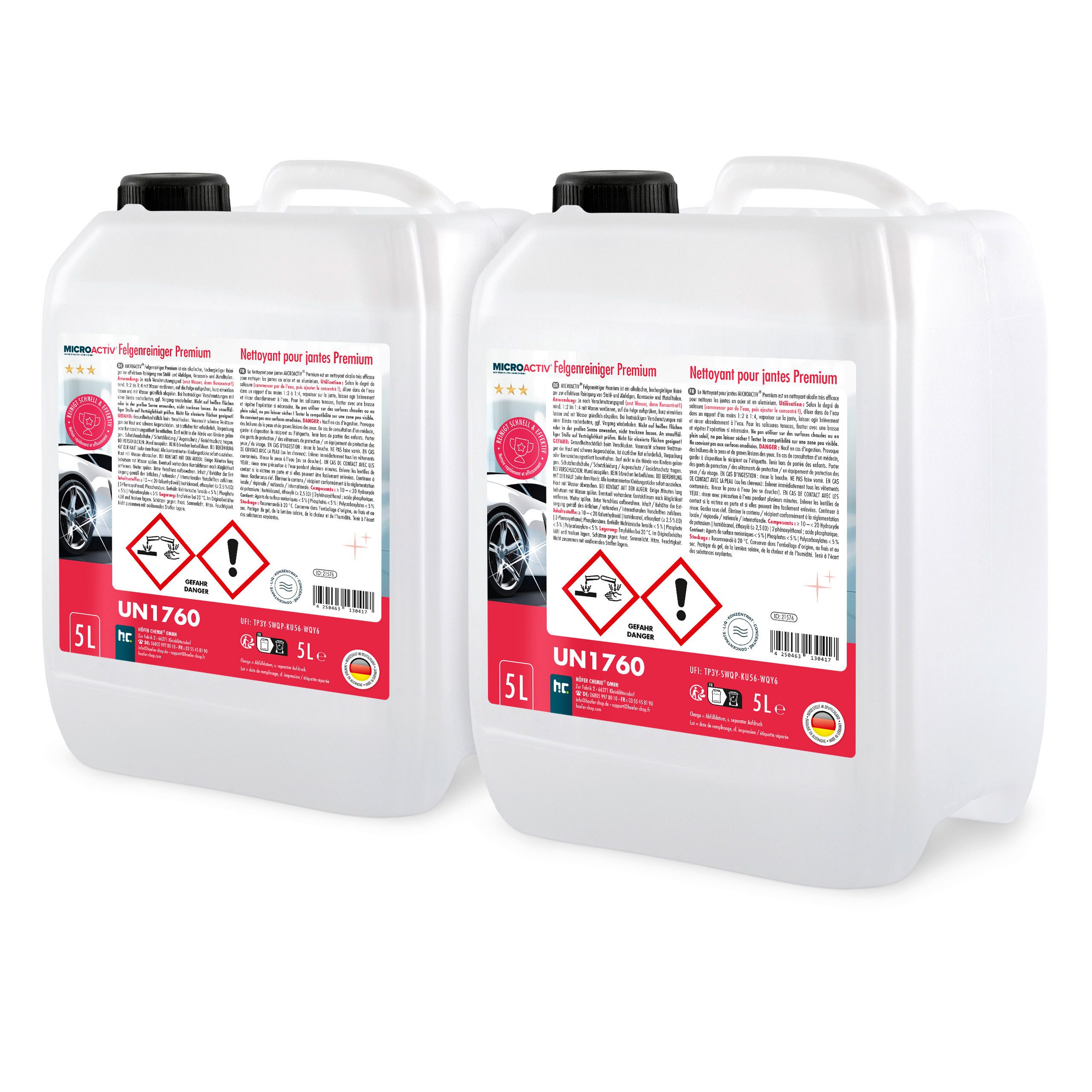Höfer Chemie GmbH 2 x 5 L MICROACTIV® Felgenreiniger Konzentrat Premium Felgenreiniger (Effektive Reinigung für strahlend saubere Felgen)