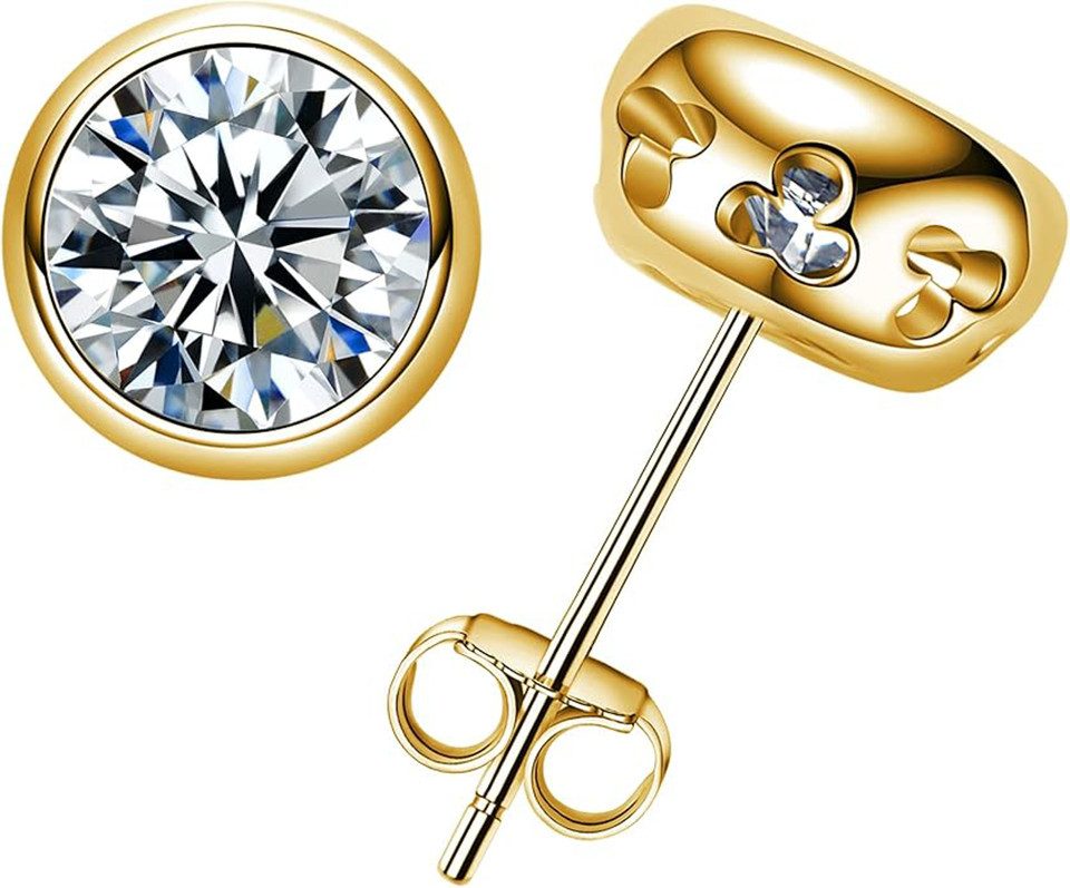 Jumpeak Paar Ohrstecker Kugelförmige Ohrstecker,Ohrstecker mit rundem Diamanten,1ct D,VS1, Geschenk zum Schulabschluss,Geschenk für sich selbst,585er Gold
