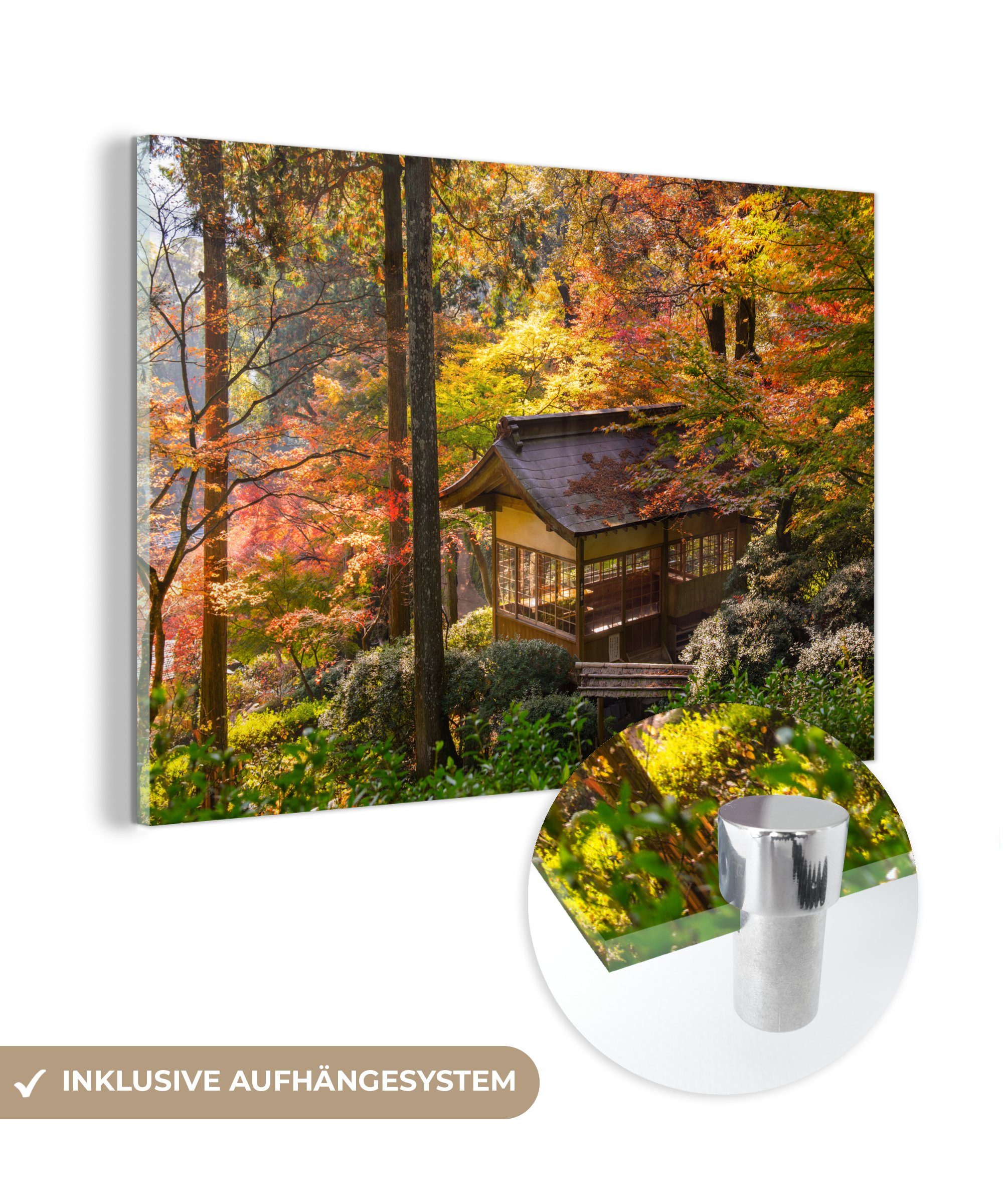 [Eröffnung des großen Verkaufs] MuchoWow Acrylglasbild Ein Haus (1 St), Schlafzimmer & Ahornbäumen, Acrylglasbilder mit japanischen Wohnzimmer