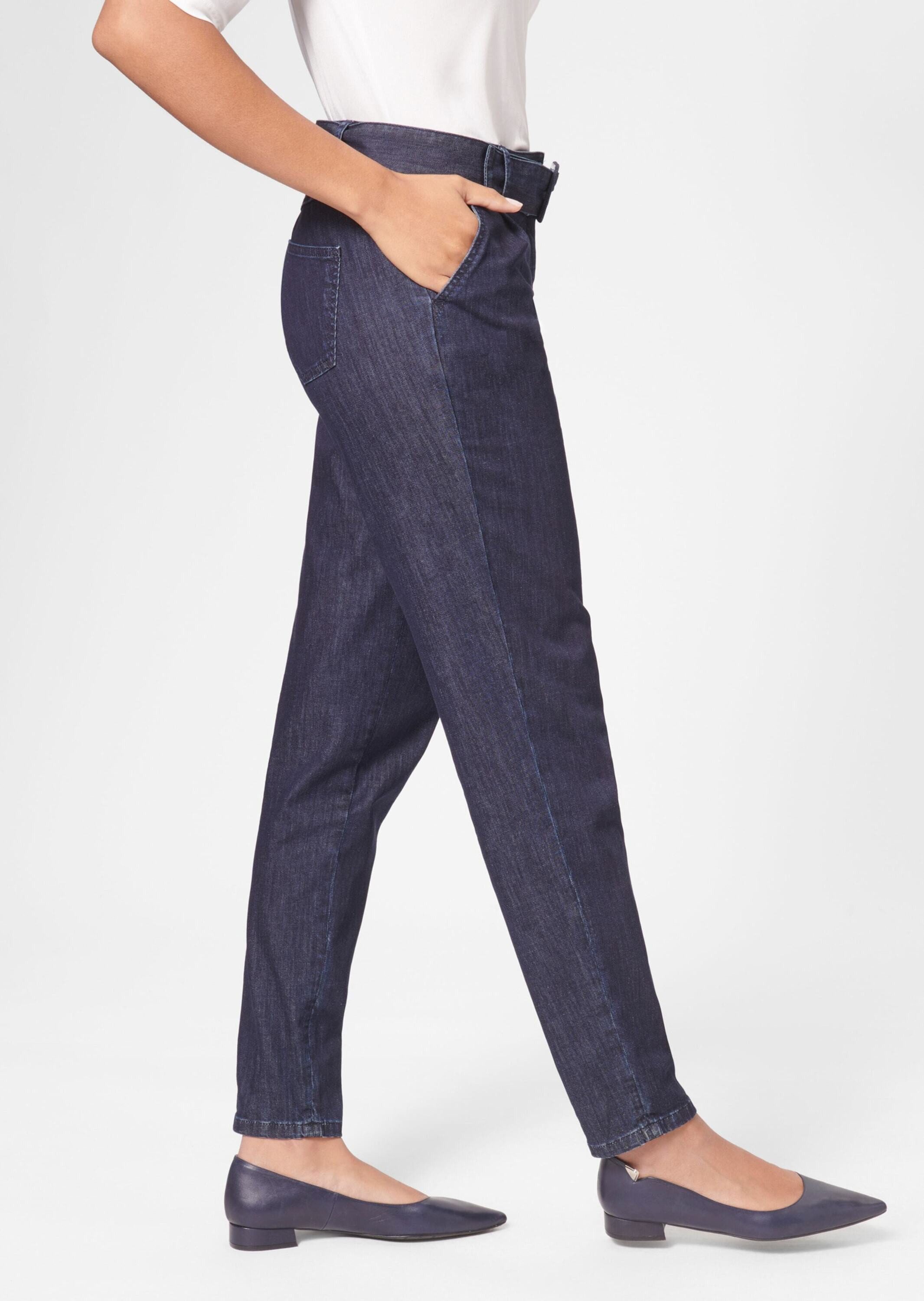 MADELEINE Gerade Jeans Bundfalten-Hose mit konischem Bein Uni-Design, ohne Kragen, Verschluss mit Knopf und Reißverschluss