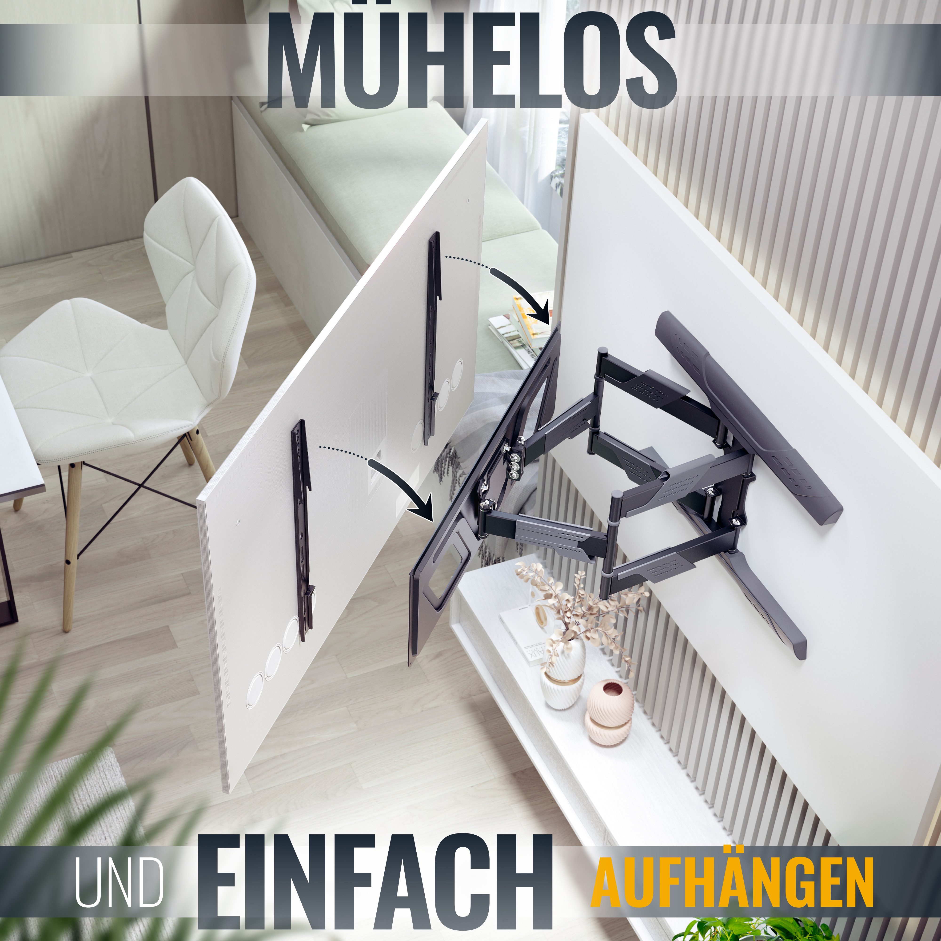 RICOO TV-Wandhalterung TV Wandhalterung Schwenkbar & Neigbar S9564, (bis 80 Zoll, VESA 300x200 bis 600x400, 1-tlg., 45Kg Aufnahme, 37" bis 80" (94-203 cm) Bildschirm Diagonale, bis +15°/-7 Neigung, bis 120° Schwenkung +/-3° Drehung Monitor Halter)