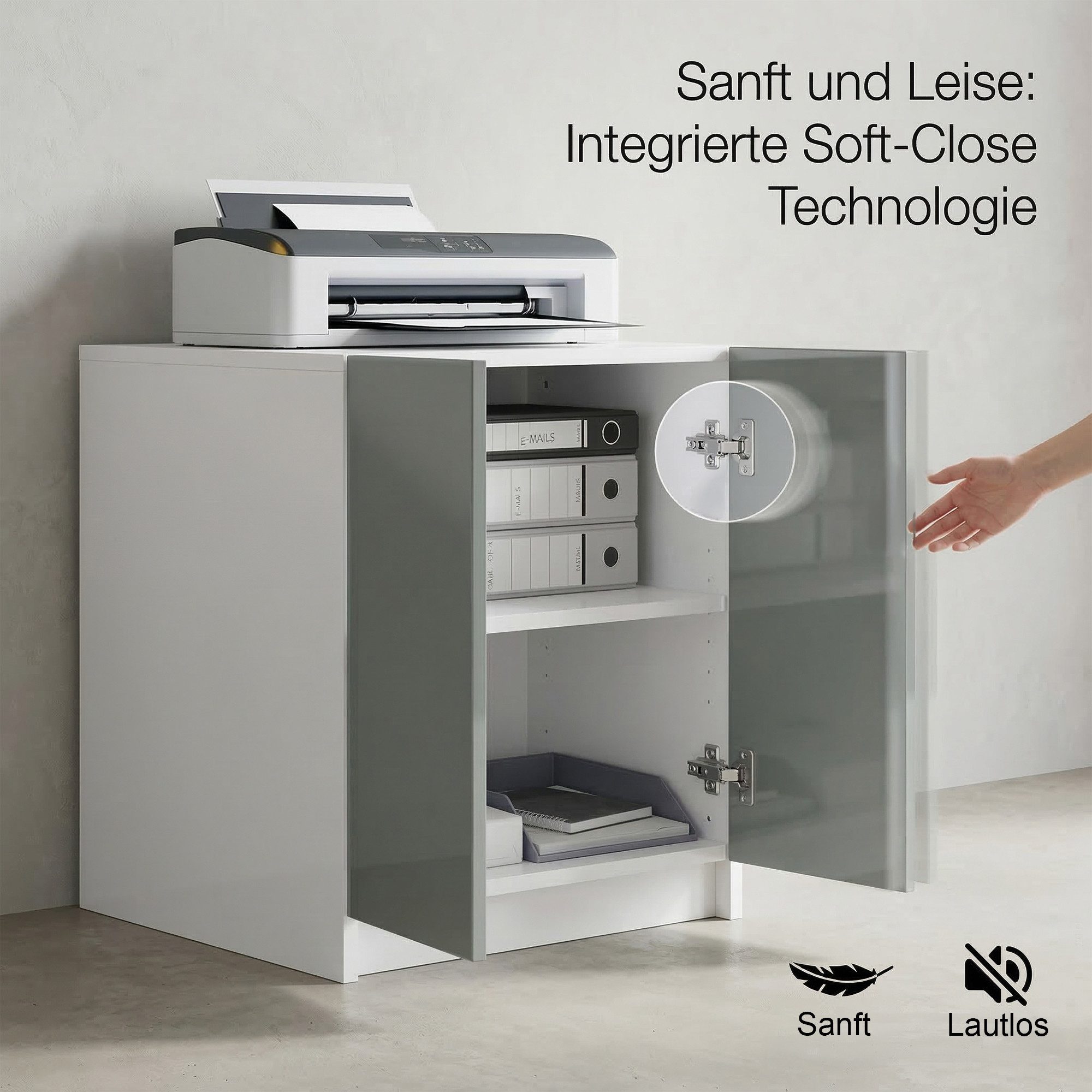 InnoFurn Aktenschrank Elona Druckerkommode (Druckerkommode, Extra Tief für Drucker) Druckerschrank Soft-Close & Push-to-Open, Made in Germany – Bild 4 von 5