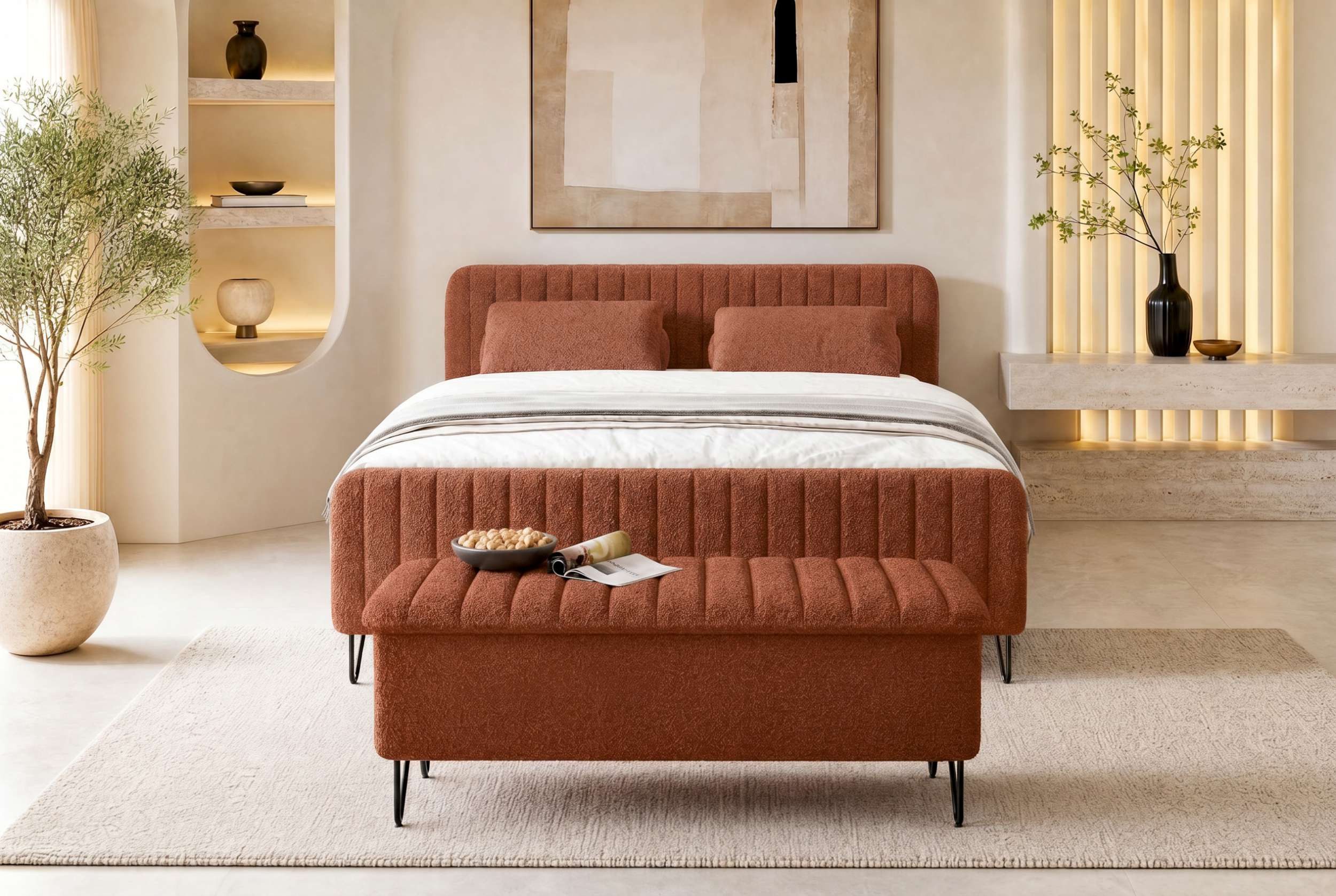 Sofa Dreams Boxspringbett Boxspringbett Aurelio Hocker (Schlafzimmerbett, Bett), mit Hocker, 140/160/180x200 cm, Bonell-Box, Topper, ohne Kissen