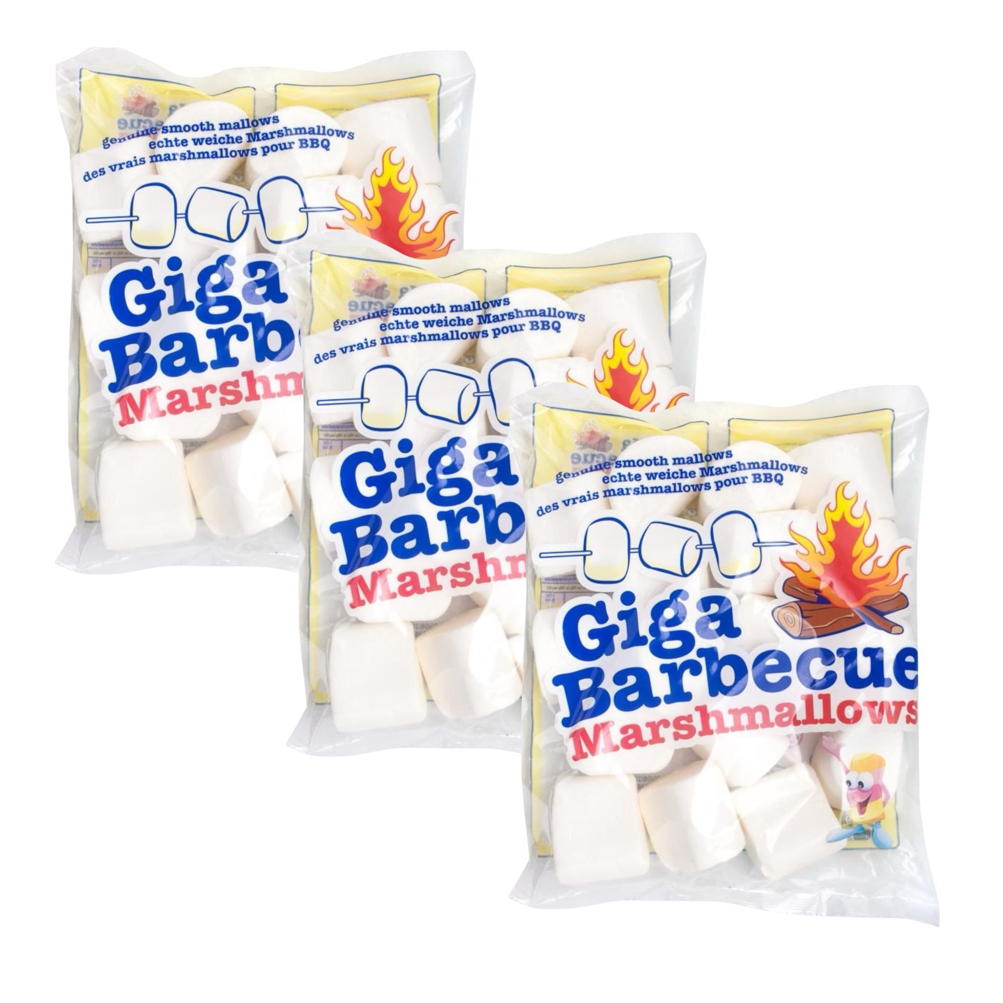 Mr. Mallo Süßigkeit Mr. Mallo Giga Barbecue Marshmallows 3x400g – XXL Mäusespeck, 3 x 300 g, (Großverpackung Paketpreis, XXL Mäusespeck 3x 400g zum Grillen & Lagerfeuer)