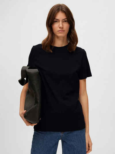 SELECTED FEMME T-Shirt Dünnes Basic Kurzarm Shirt SLFMYESSENTIAL 6075 in Schwarz