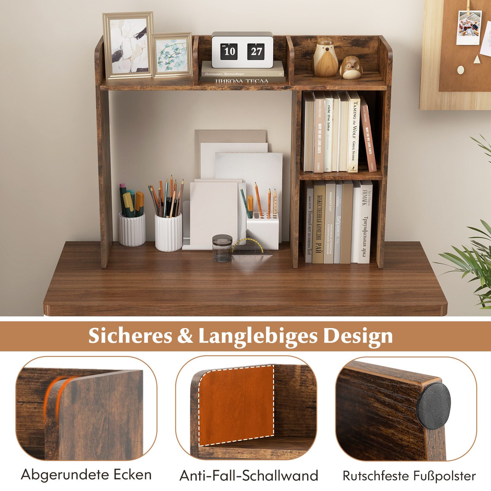 COSTWAY Regal-Schreibtisch, mit 4 Ablagen, offenem Fach, bis 45kg, 94x25x74cm