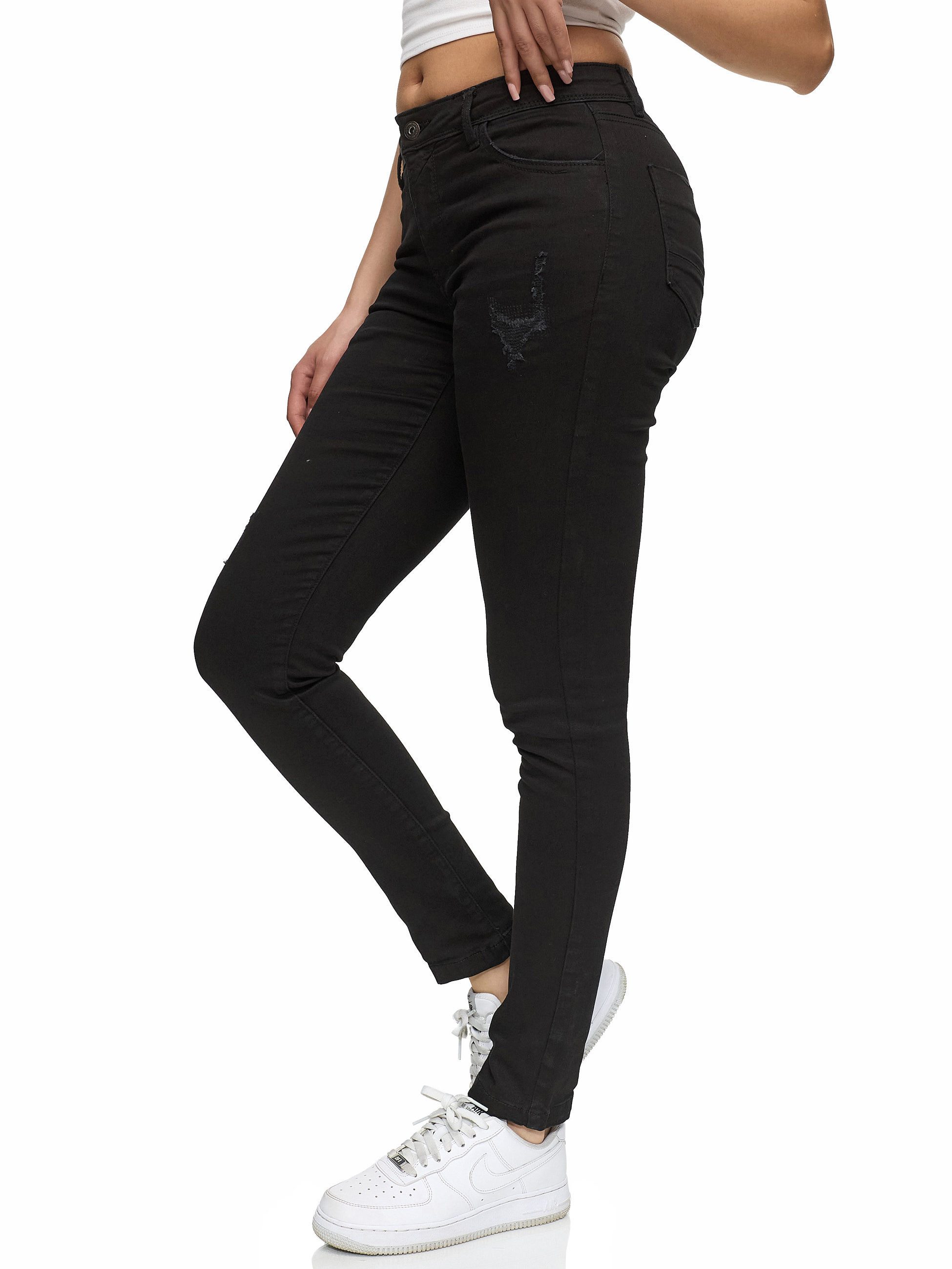REPUBLIX Stretch-Jeans STELLA Damen Destroyed Mid Waist Stretch Denim Jeans