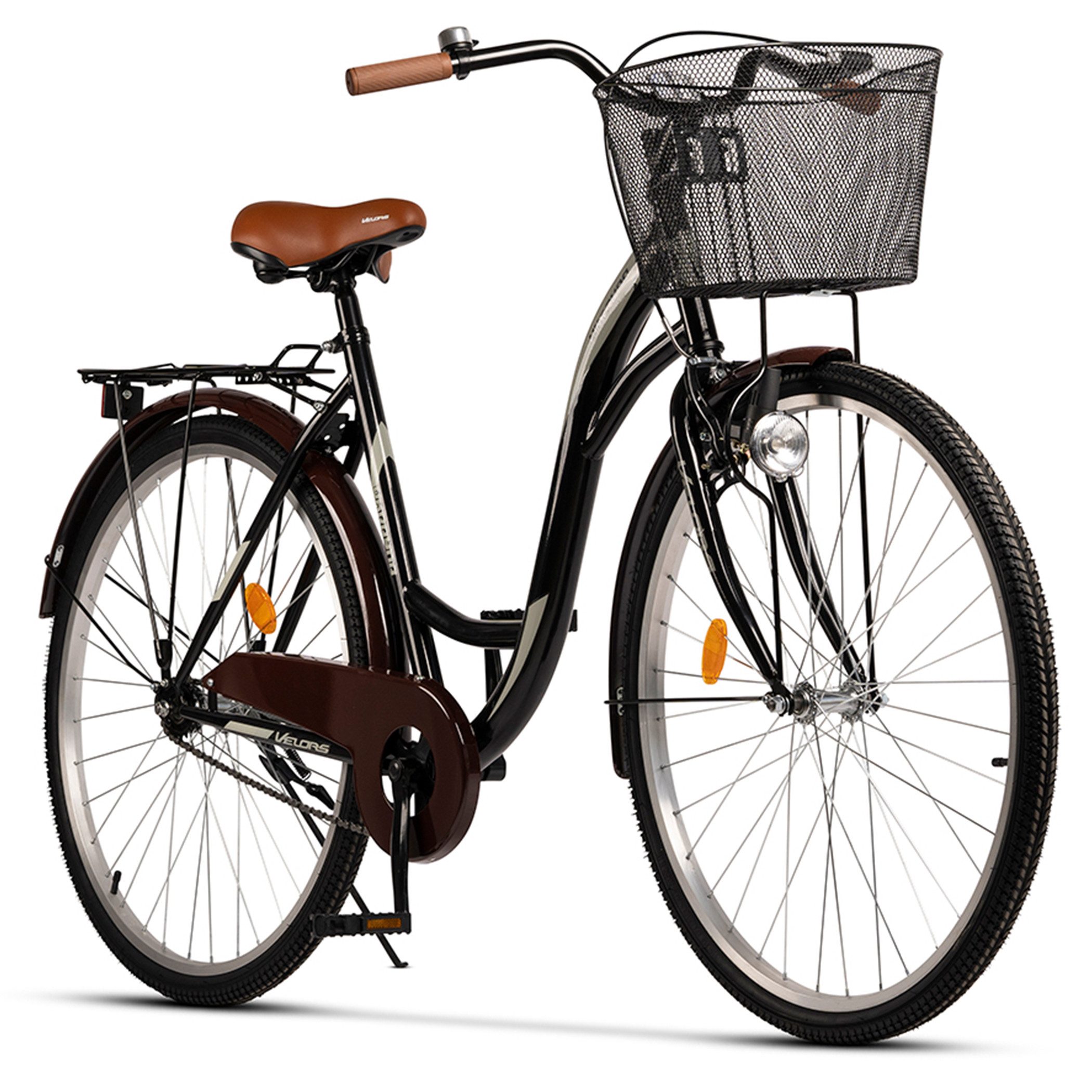 Velors Cityrad 28 Zoll Damenfahrrad mit Korb, Beleuchtung, 1 Gang, Kettenschaltung, ab 160 cm, City Bike Fahrrad