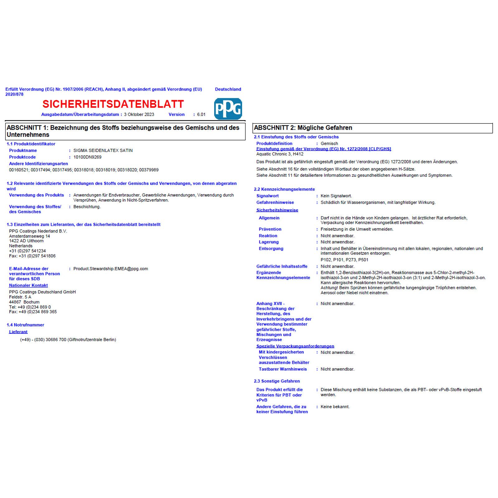 SIGMA Coatings Latexfarbe Seidenlatex Satin 12,5 LTR