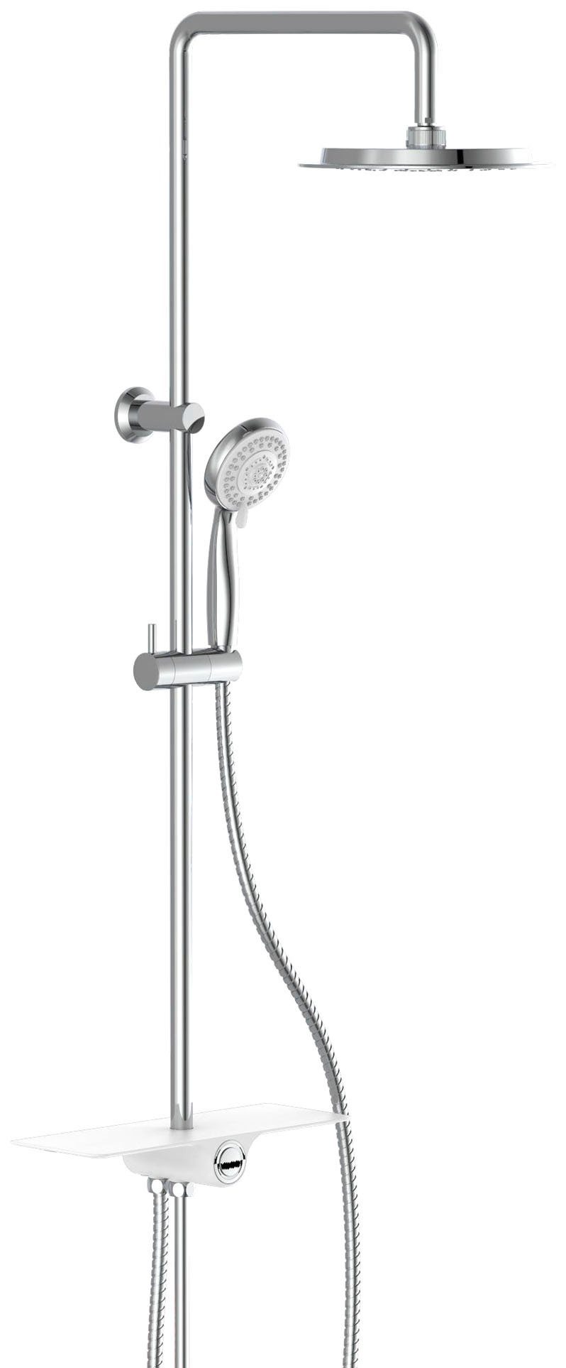 Aquastar, Ablage, ohne Höhe Schütte weiß-chromfarben Brausegarnitur mit Funktionen Duschsystem mit Armatur, Regendusche 5 cm, 113